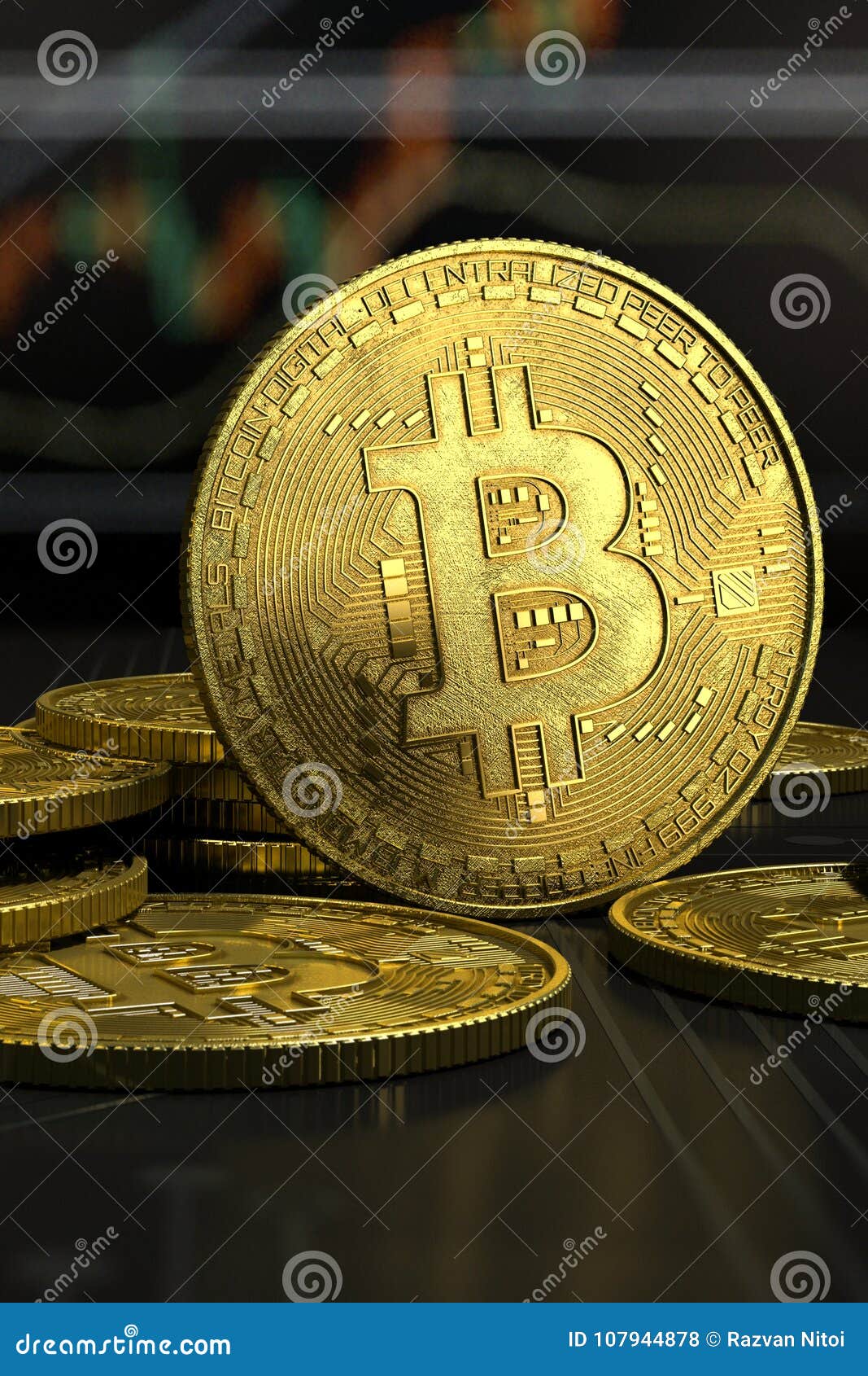 Dinero Virtual De Bitcoin Dorado, Primer Plano Vertical Foto de archivo -  Image of dorado, compra: 107944878