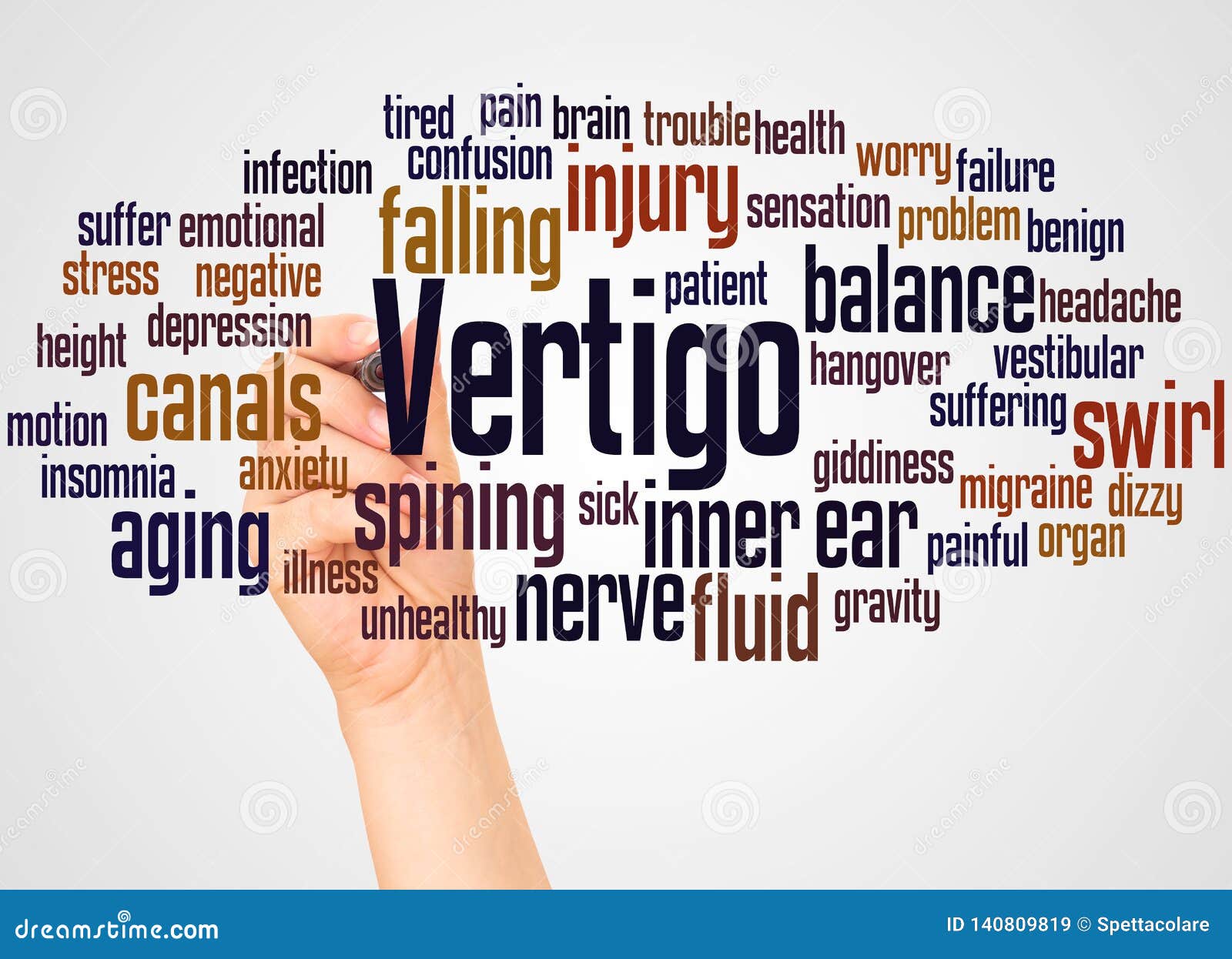 vertigo word cloud and hand with marker concept