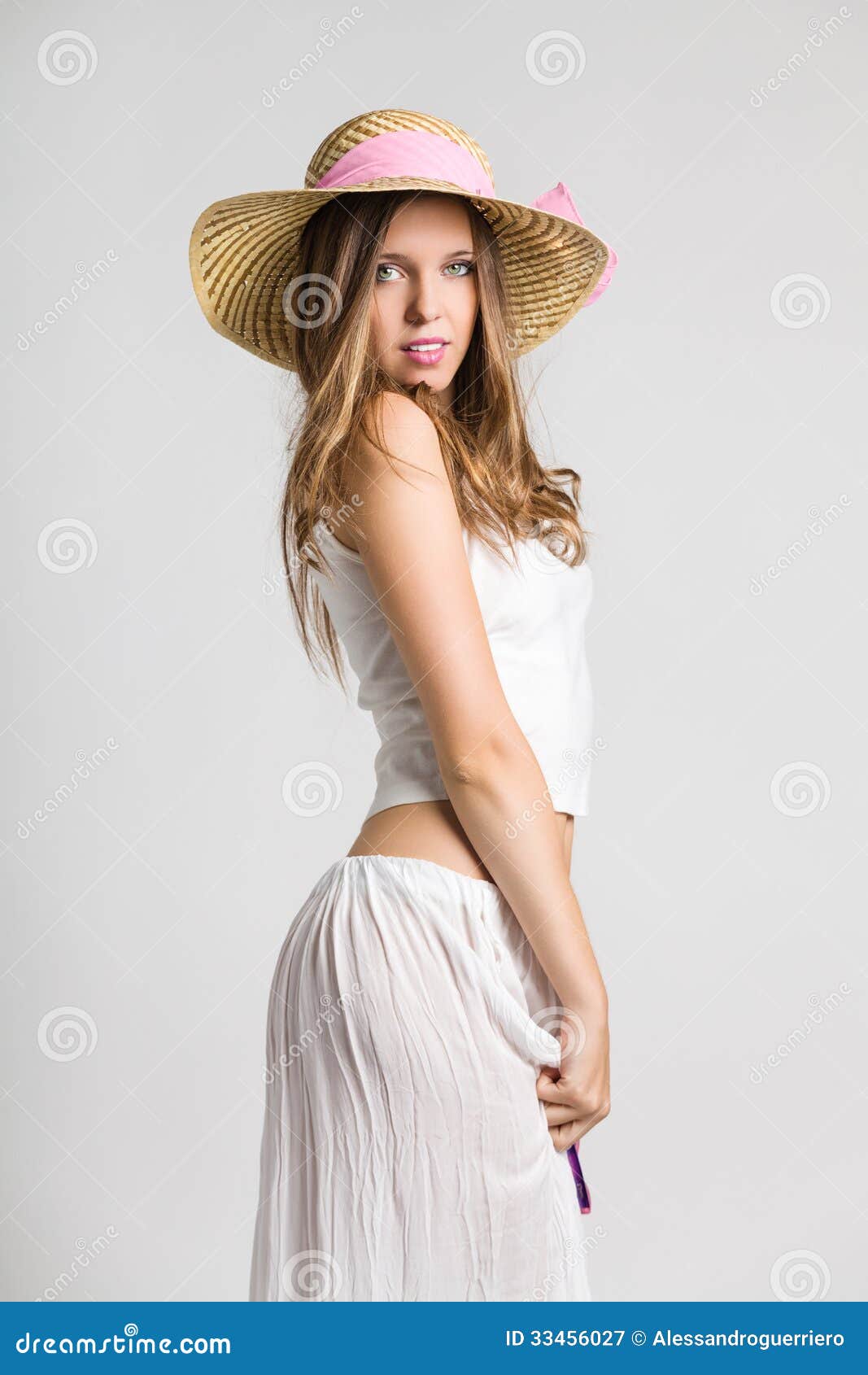 Very Beautiful Girl with Straw Hat Stock Image Image of fashion, copy
