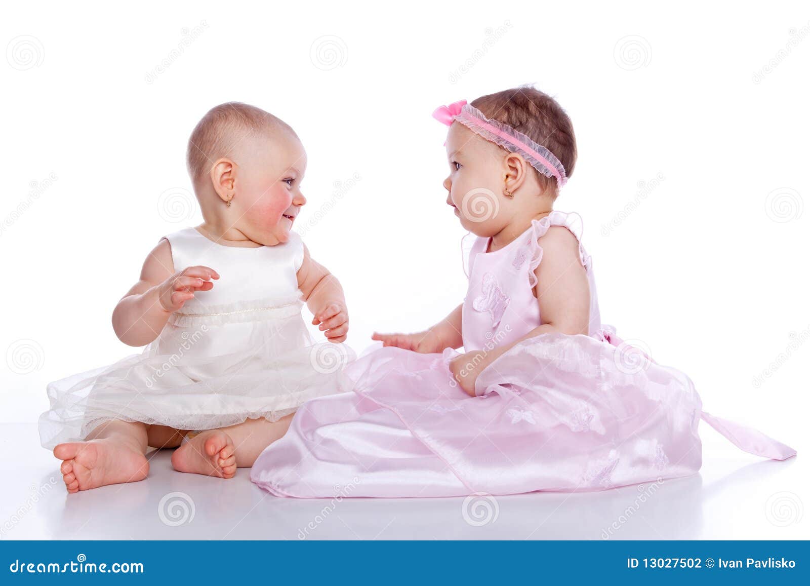 Very Cute Happy Baby Girls Wearing Princess Dress Stock Photo ...