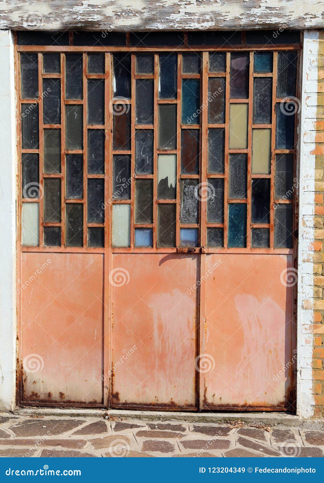 Old Glass Door of a with Glasses in the Form of Rectang Stock