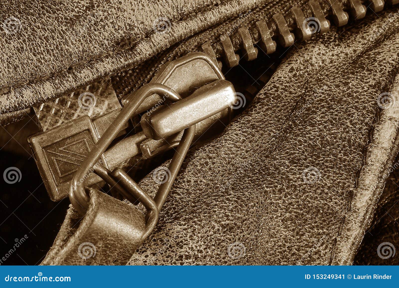 A Very Old Leather Jacket Zipper Stock Image Image of metallic