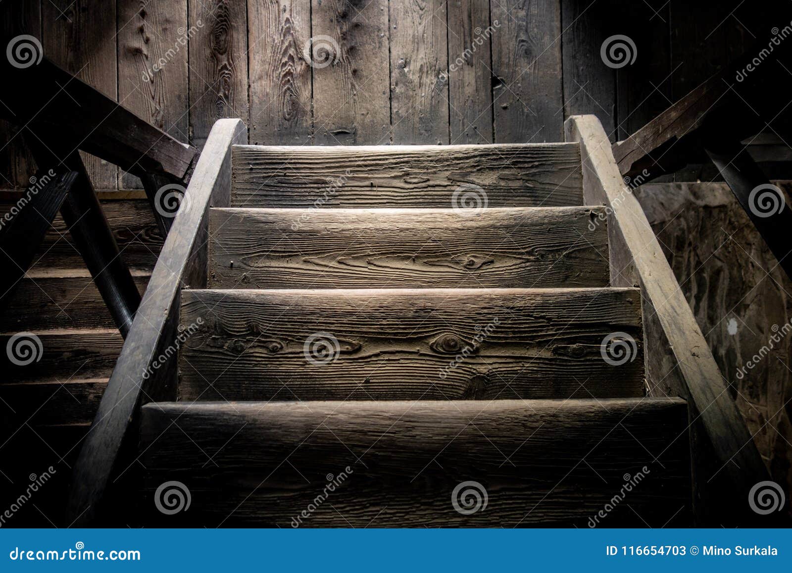 Very Old Wooden Steps in the Darkness Stock Image - Image of vintage ...