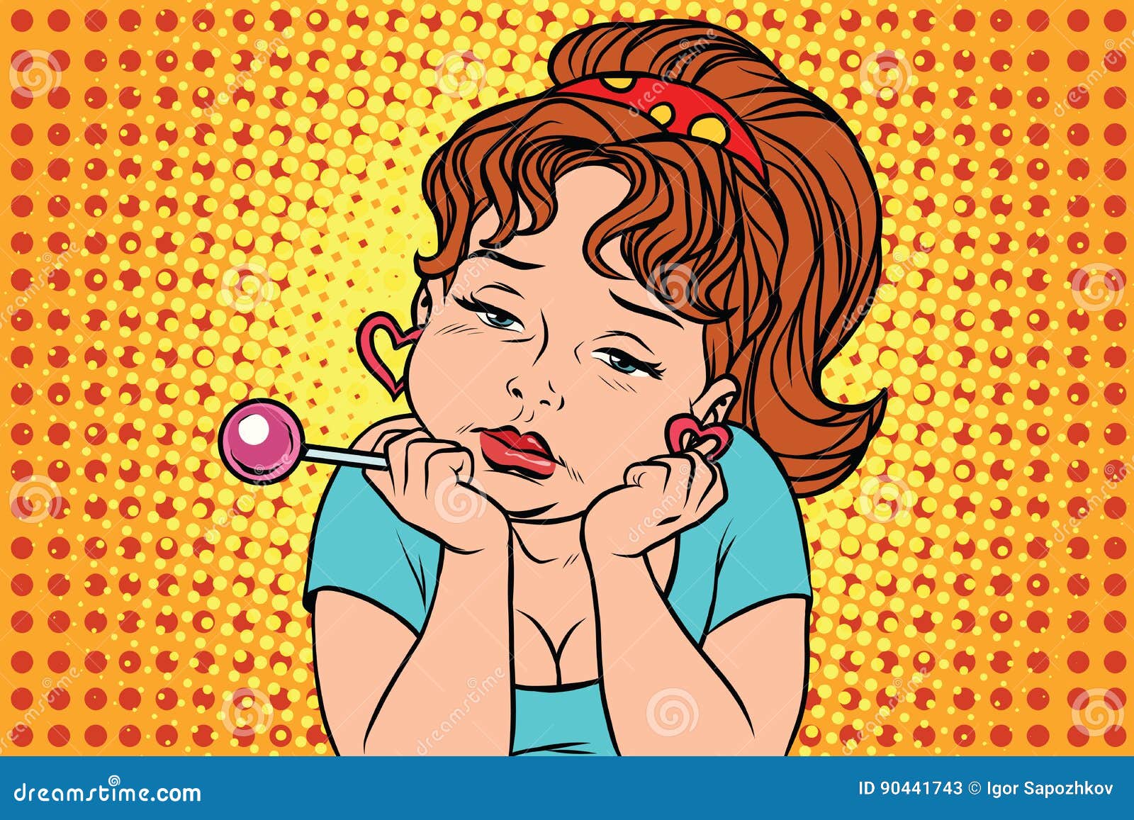 Very Sad Vintage Girl with Lollipop Stock Vector - Illustration of ...