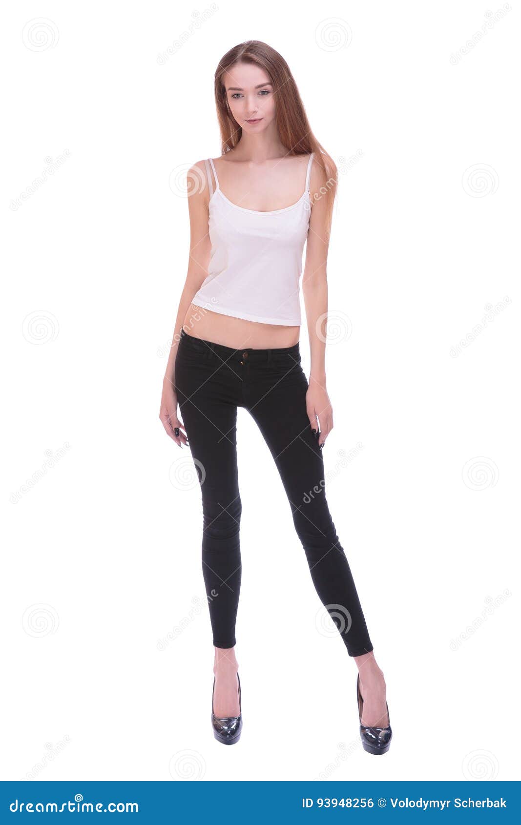 Very Thin Young Woman Staying on White Bacground Stock Photo Image of