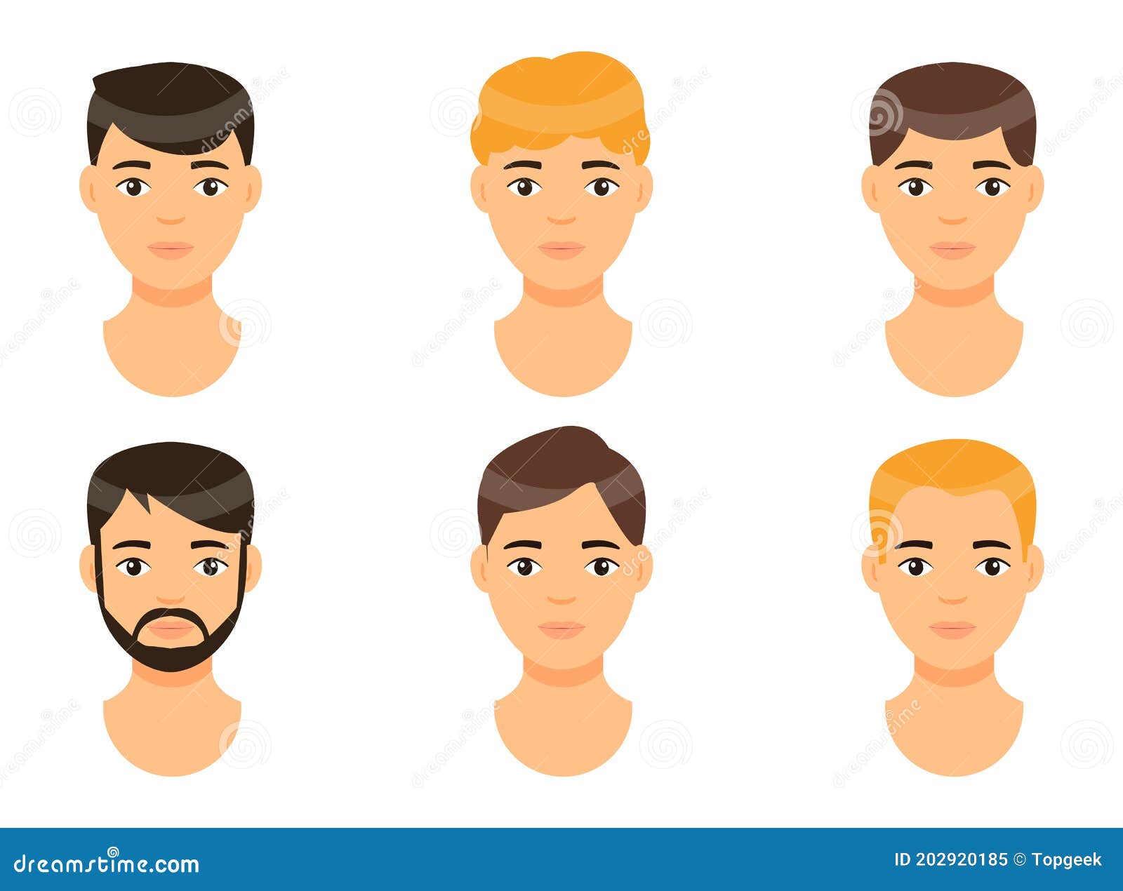 Avatars Jonge Mannen Met Bruin Blond Haar Cartoon Personages Portretteert Geïsoleerd Vector Illustratie - Illustration of blond, 202920185