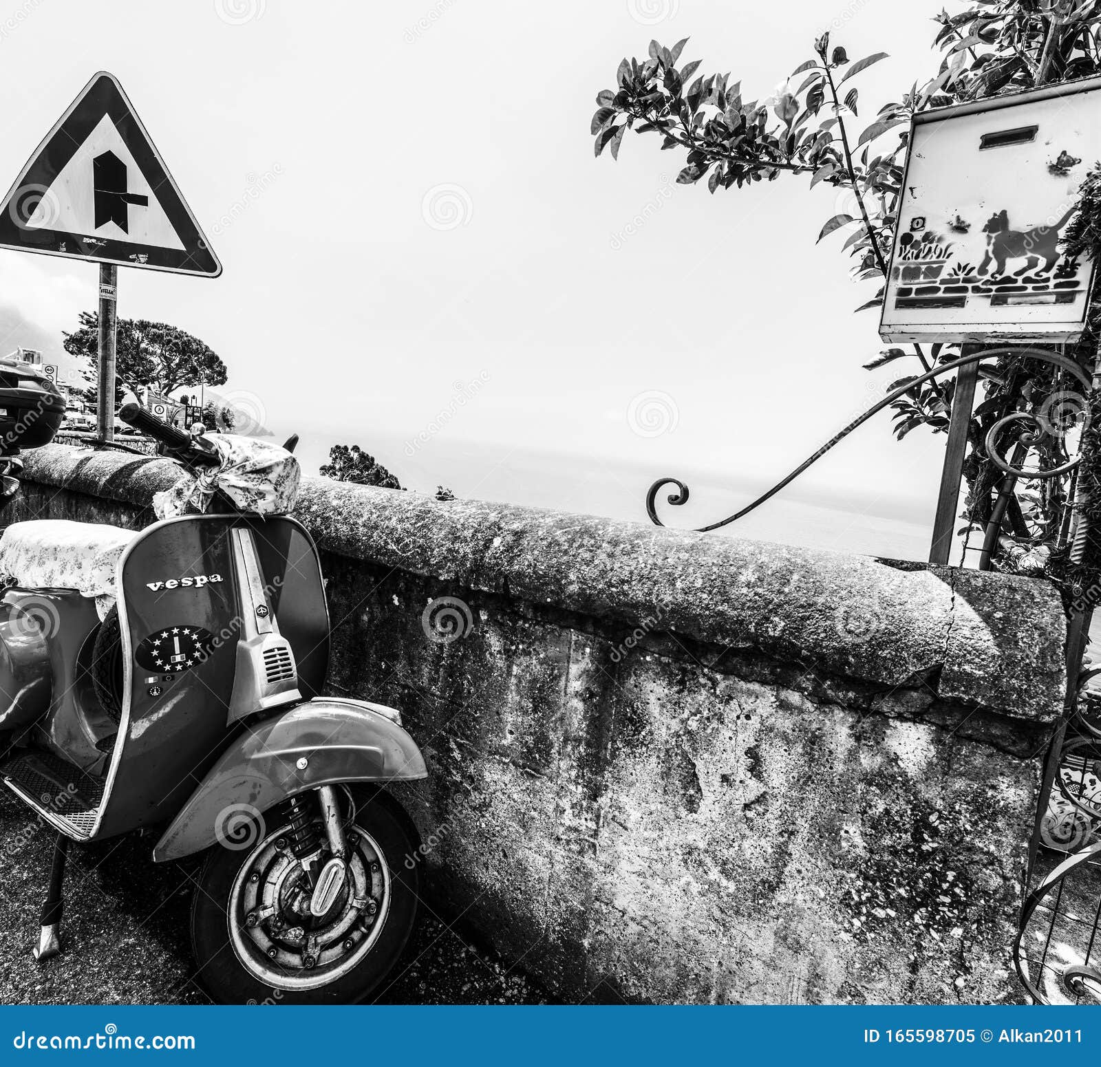 Vespa Scooter Parked in Positano Seafront Editorial Image Image of