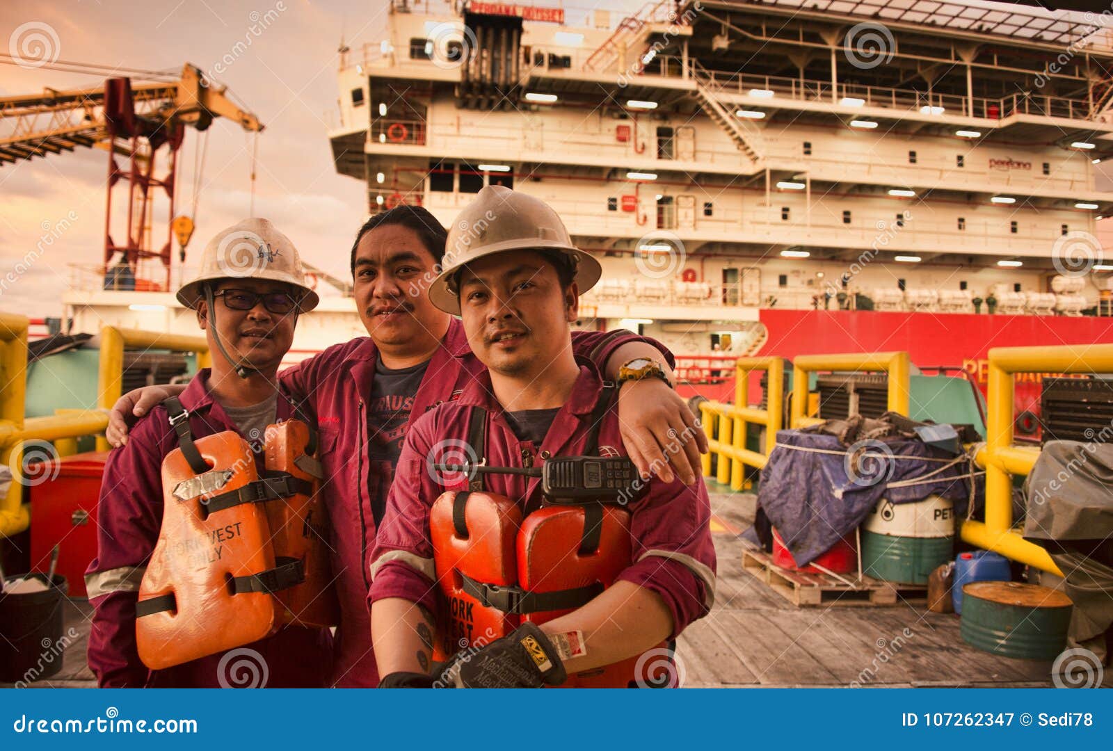 Marine Crew Get Ready during Arrival at Work Barge