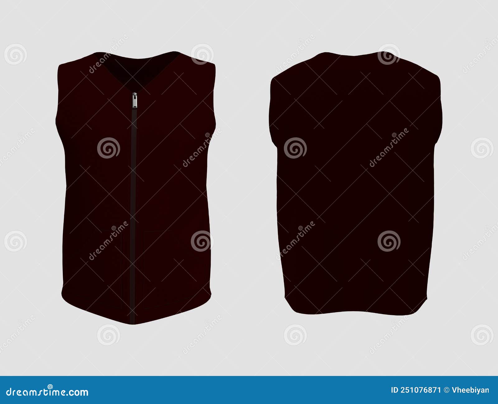 Vest Jacket Mockup Front and Back Views, 3d Illustration, 3d Rendering