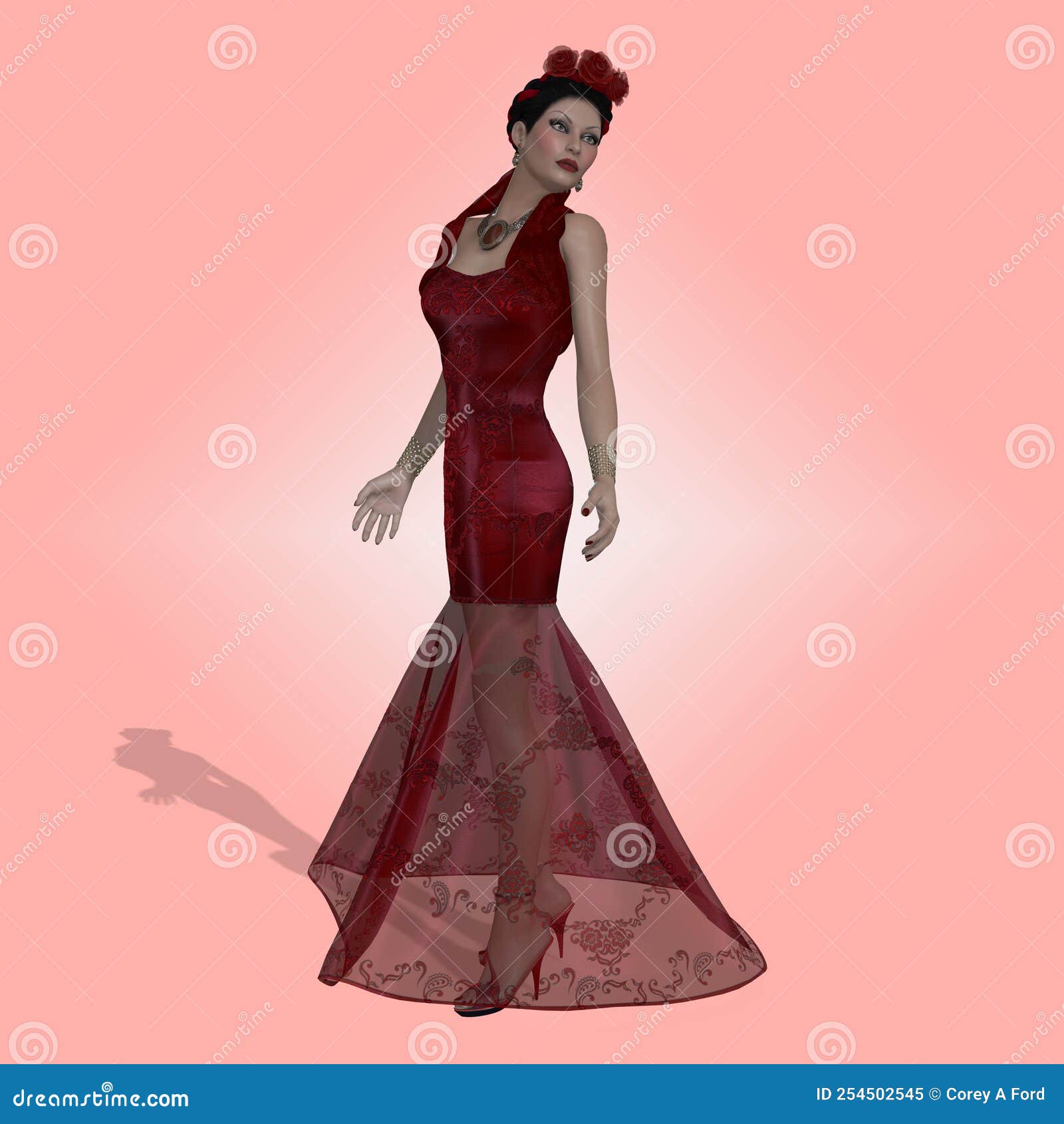 Vestido De Rosas Espanholas Dos Anos 40 Ilustração Stock