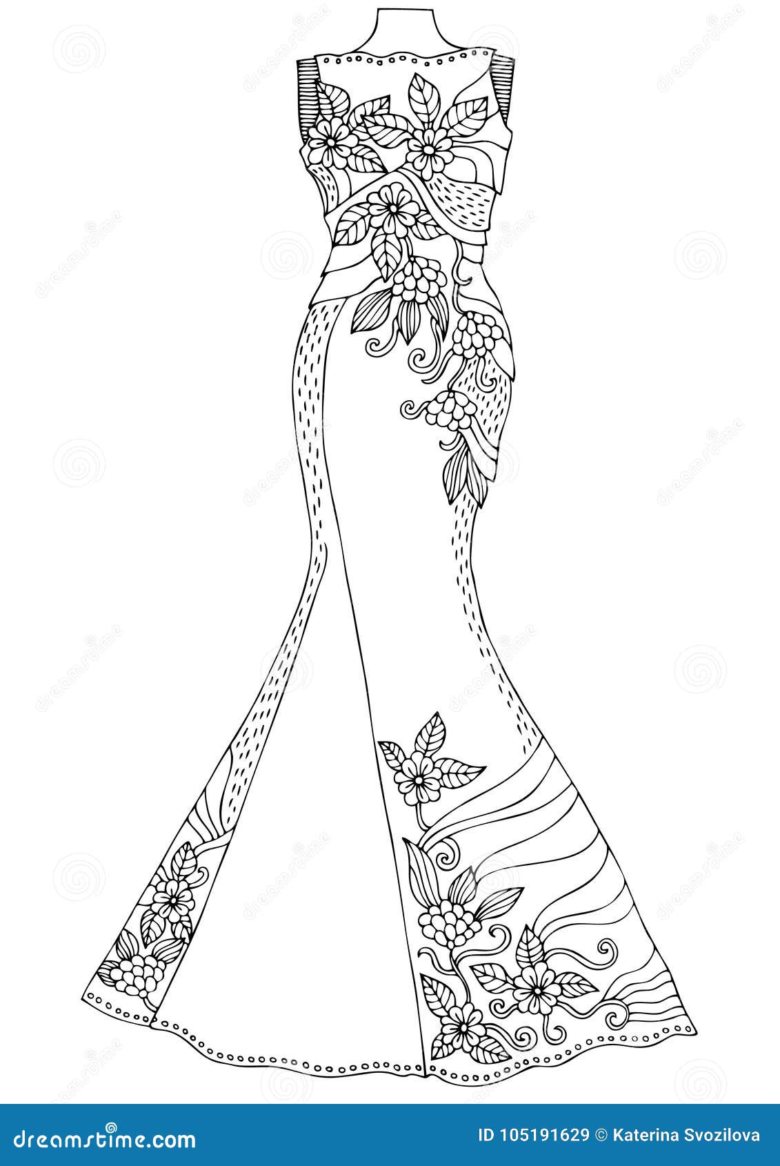 Vestido Del Cordón Del ` S De Mujeres Ejemplo Dibujado Mano Para El Diseño De Tarjeta De La Página Que Colorea, Del Cartel O Ilustración del Vector - Ilustración de floral,