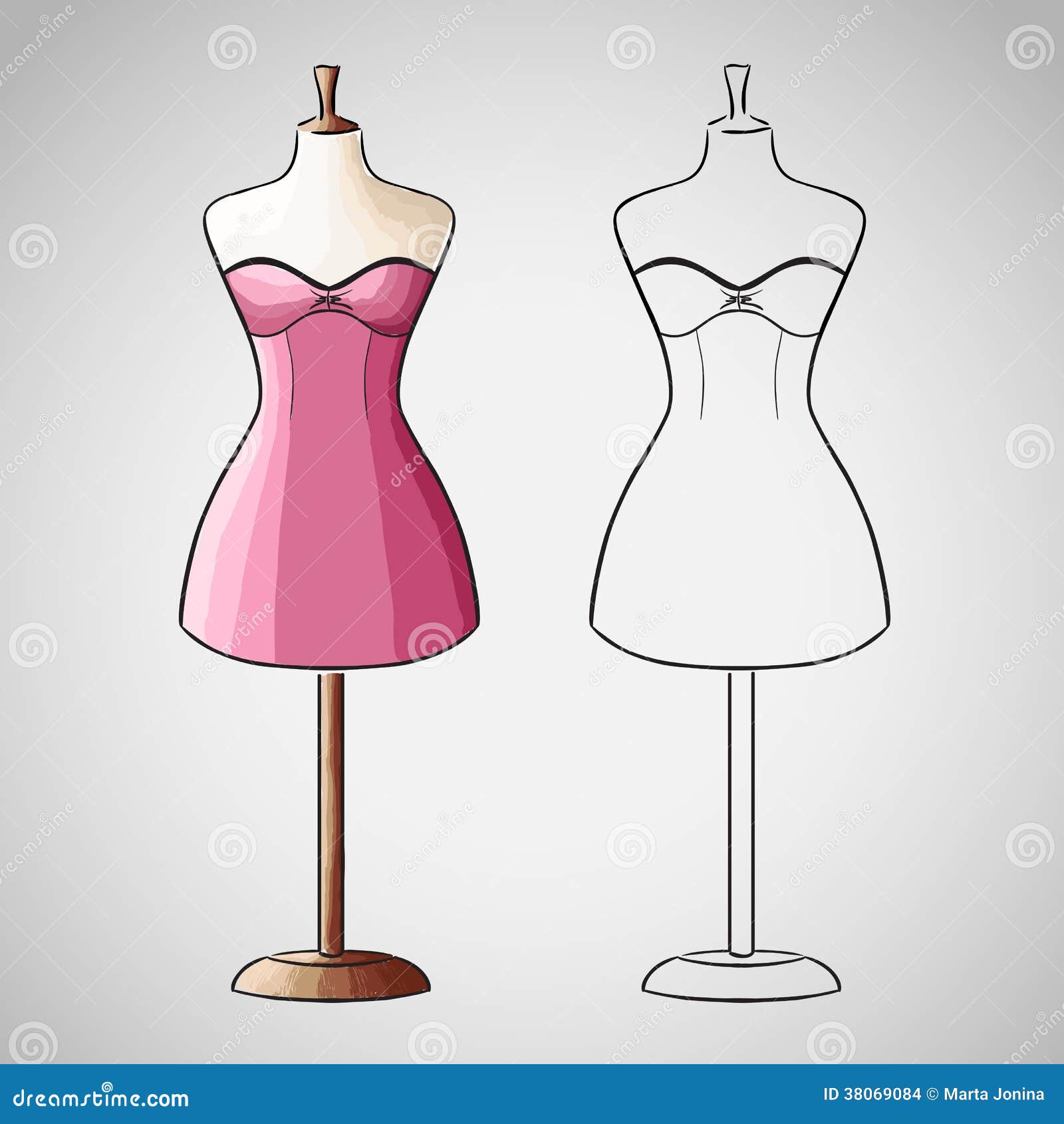 Vestido Dibujado Mano En Dressform Imagenes de archivo - Imagen: 38069084