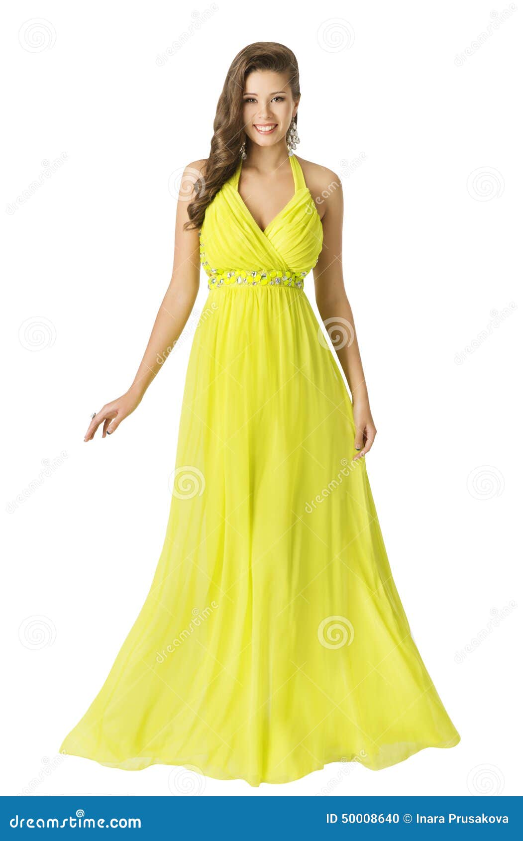 Vestido Largo De La Moda De La Belleza De La Mujer, Vestido Elegante Del  Verano Del Amarillo De La Muchacha Foto de archivo - Imagen de retrato,  fondo: 50008640