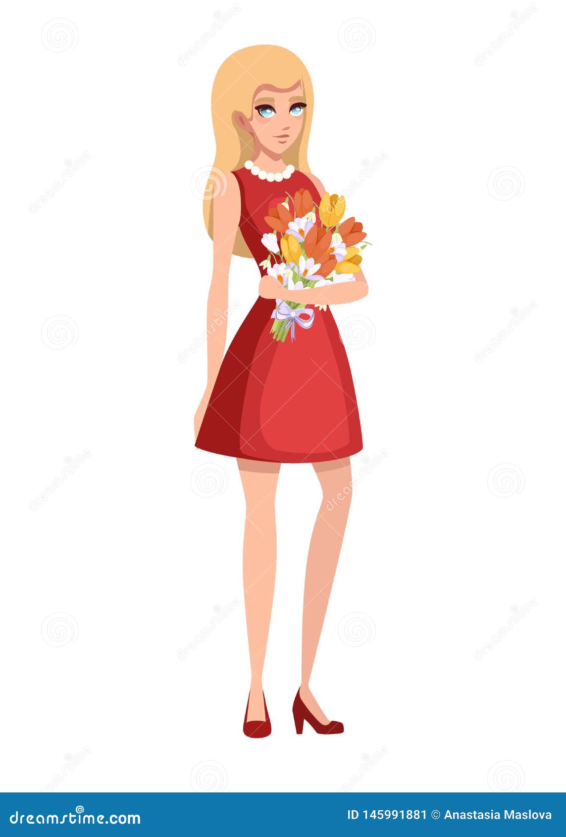 Vestido Rojo Hermoso Del Desgaste De Mujer Y Sostener Un Ramo De La Flor  Dise?o De Personaje De Dibujos Animados Ejemplo Plano De Stock de  ilustración - Ilustración de amor, regalo: 145991881
