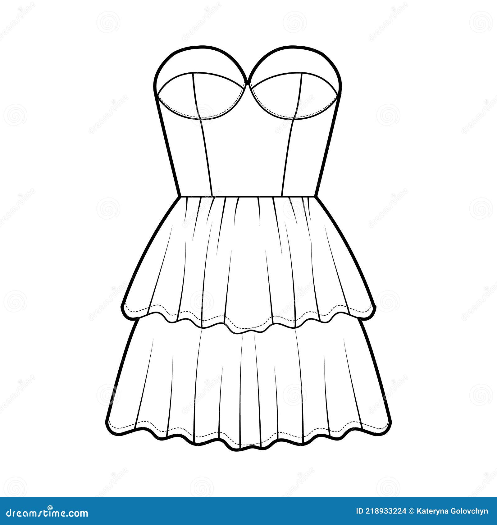 Vestido Sin Tirantes Bustier Ilustración Técnica De La Moda Con Cuerpo Sin Mangas Ajustado 2 Fila Mini Longitud Falda Los Nivel Ilustración del Vector - Ilustración de funda, negocio: 218933224