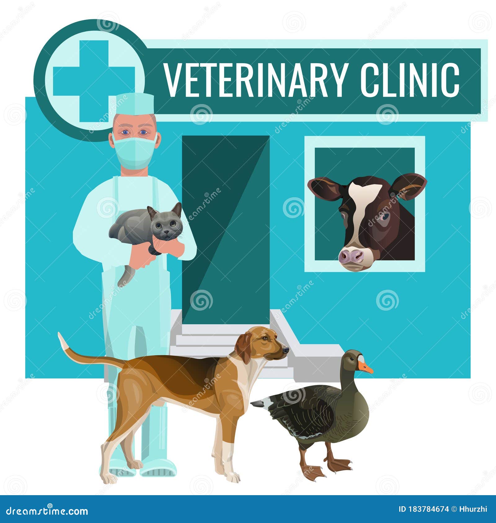 Vet Clinic with Doctor and Farm Animals Stock Vector - Illustration of  hospital, domestic: 183784674