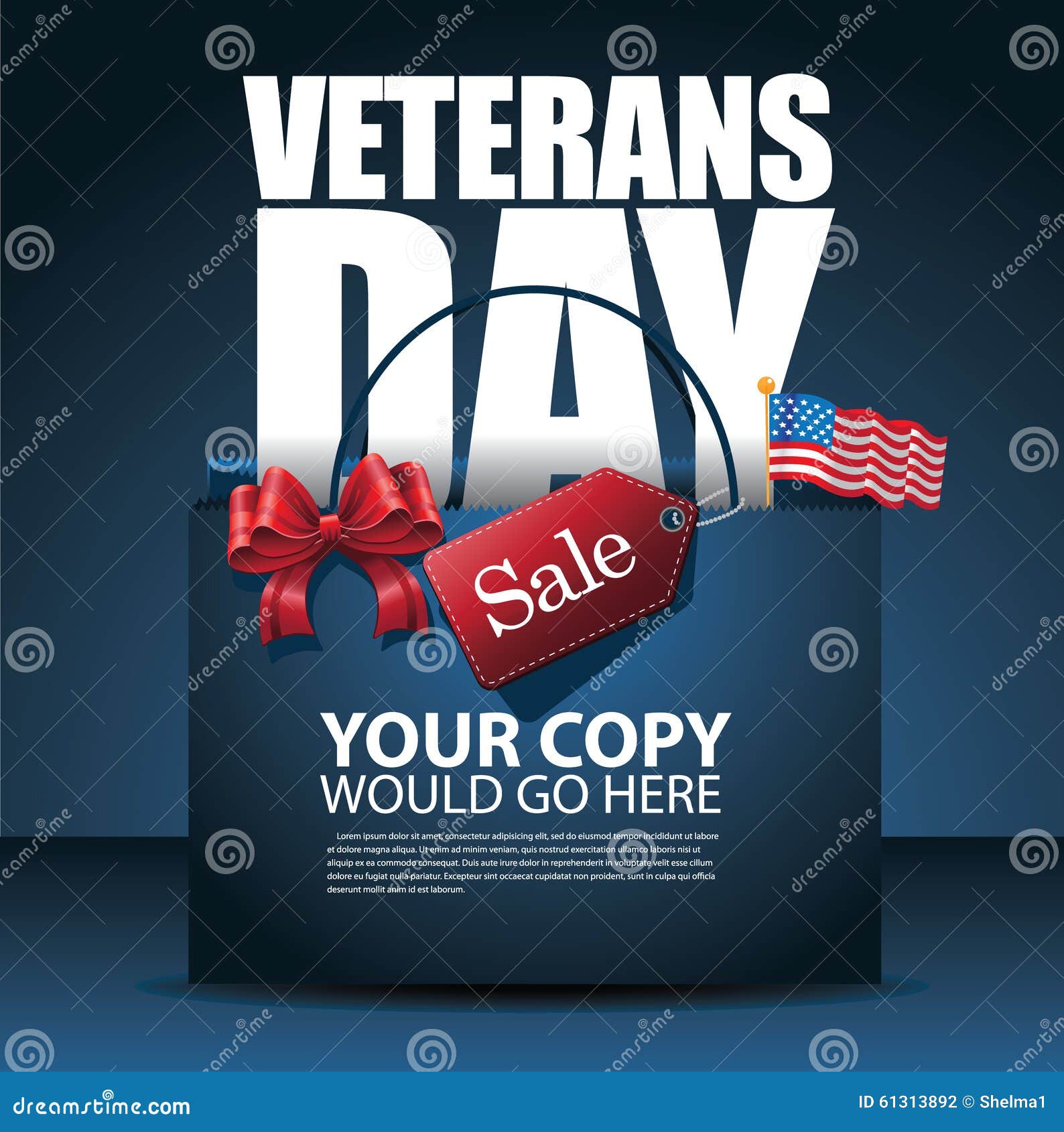 Veterans Day design Sale shopping bag Background. EPS 10 vector royalty free stock illustration for greeting card, ad, promotion, poster, flier, blog, article, social media, marketing