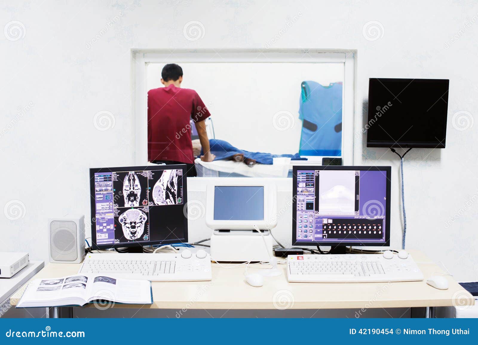 veterinarian doctor with mri computer control