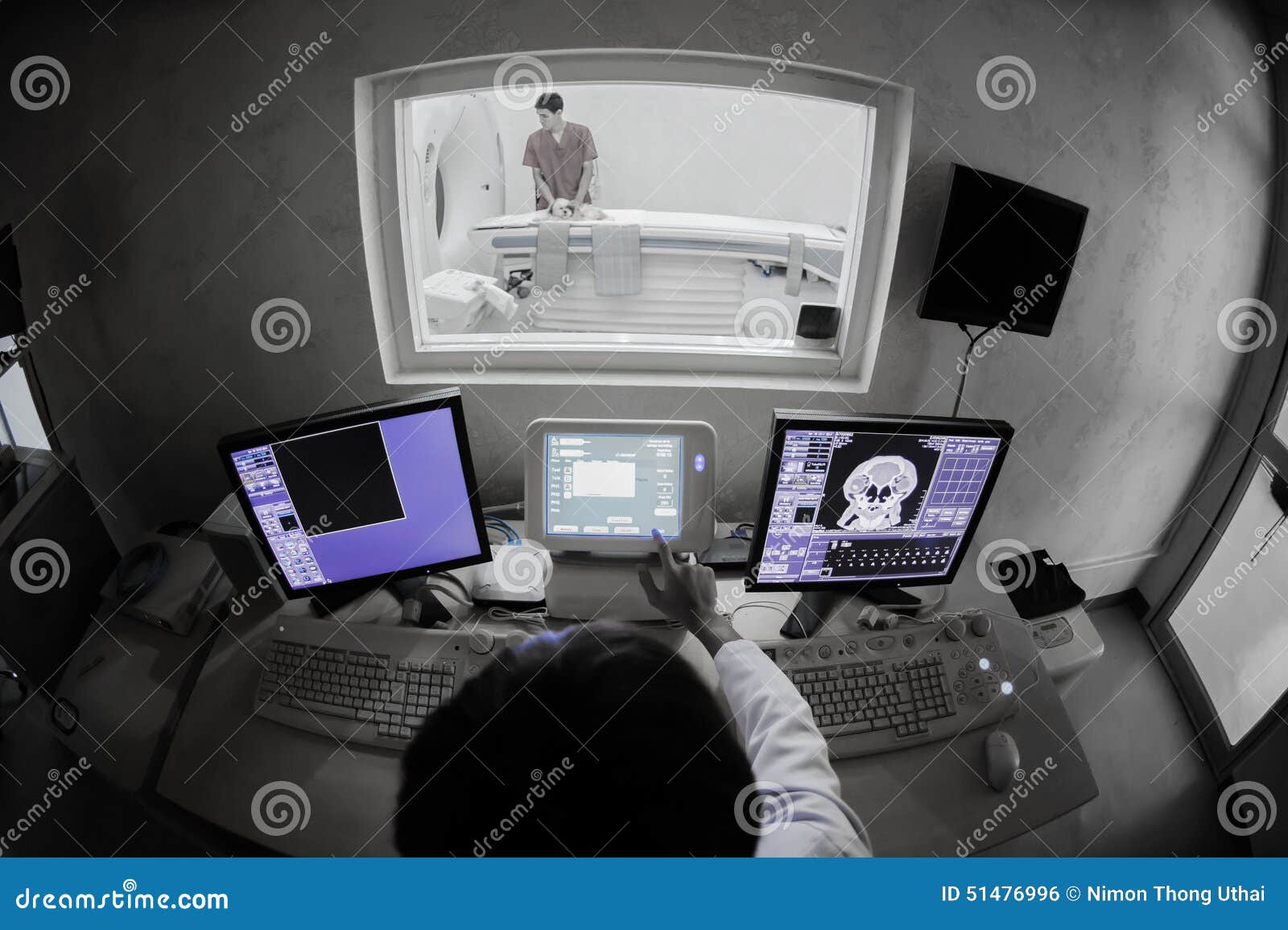 veterinarian doctor with mri computer control