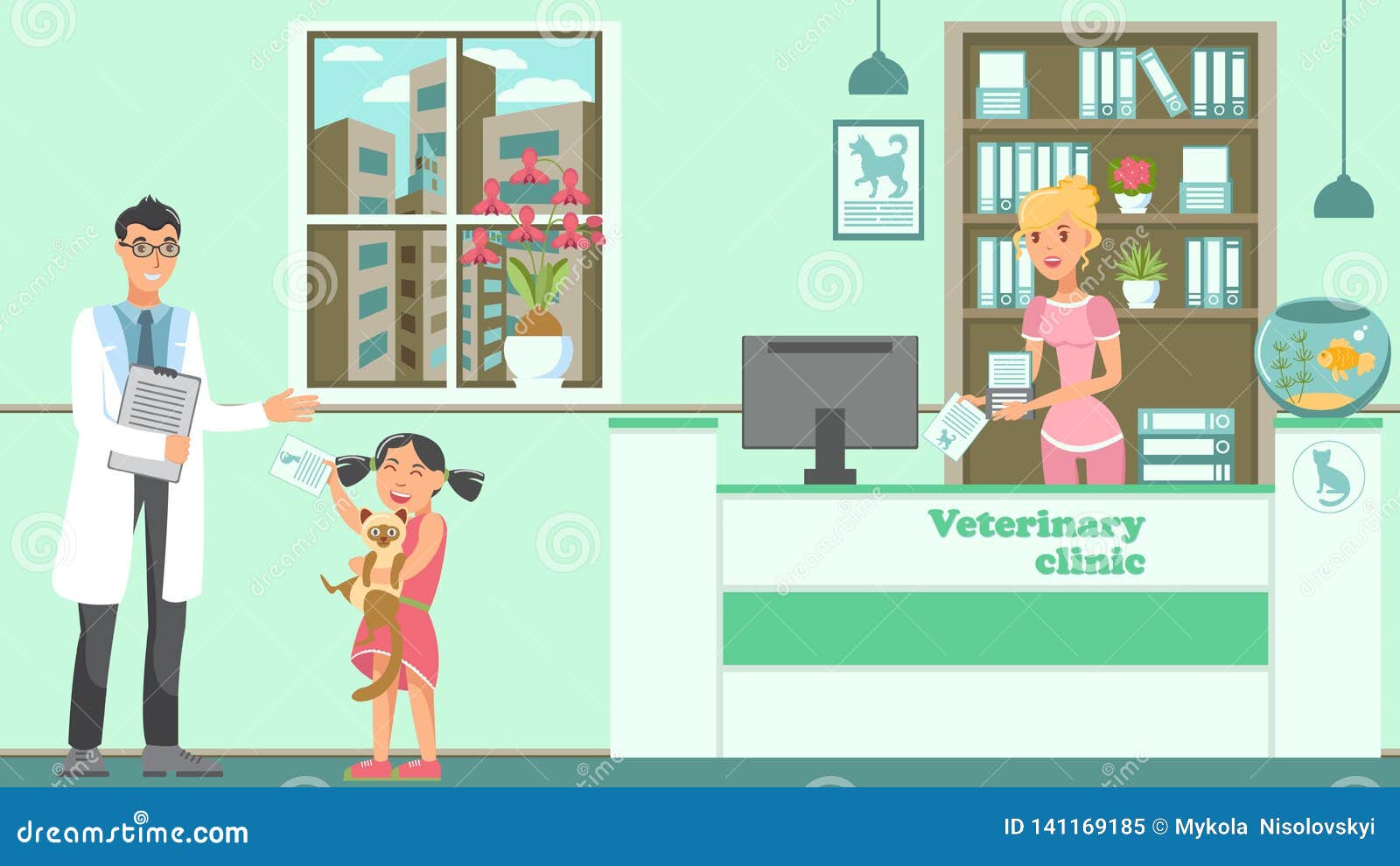 Veterinary Appointment Flat Vector Illustration Stock Vector - Illustration  of arms, clipart: 141169185