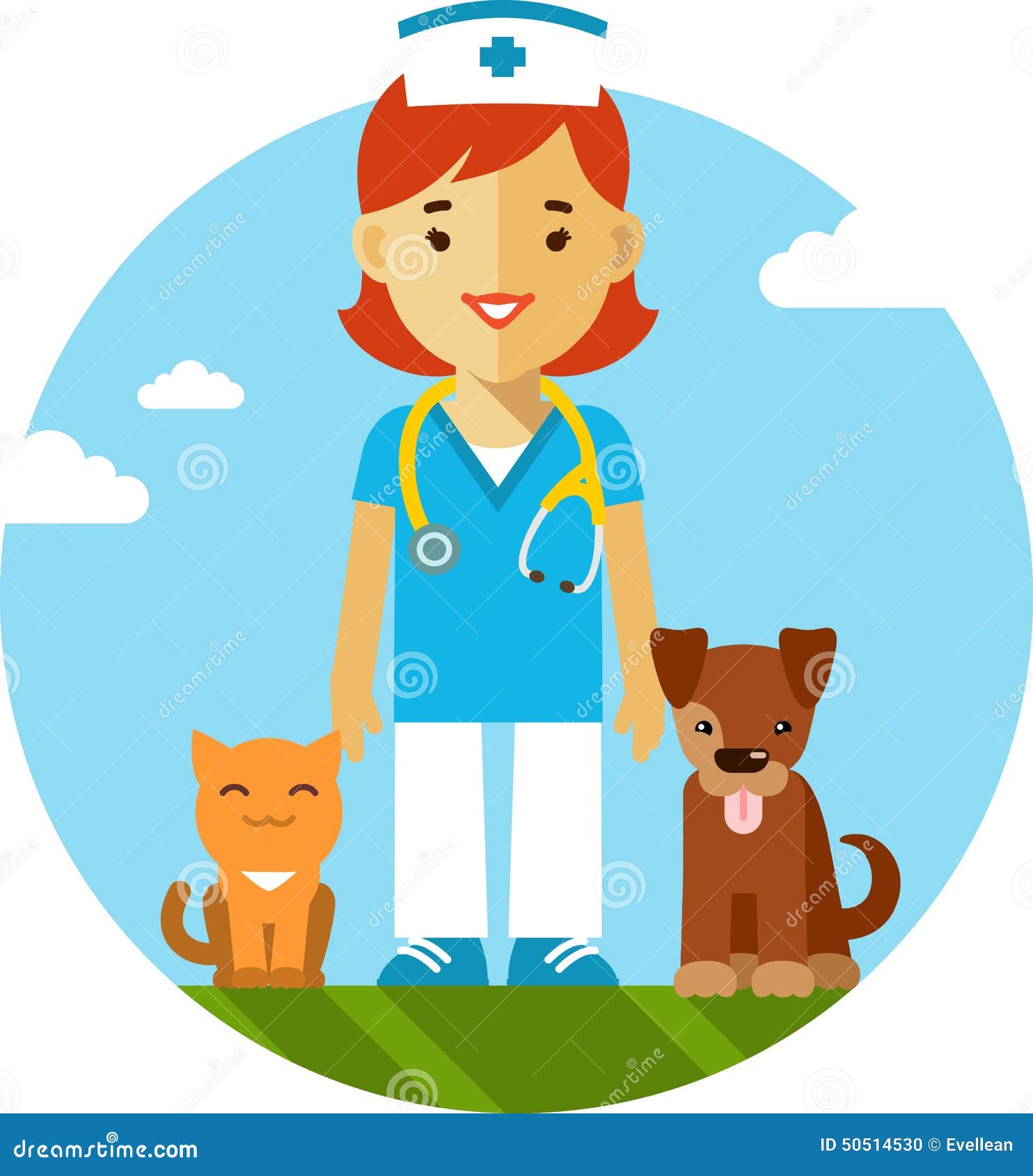 Veterinary Doctor, Dog and Cat Stock Vector Illustration of