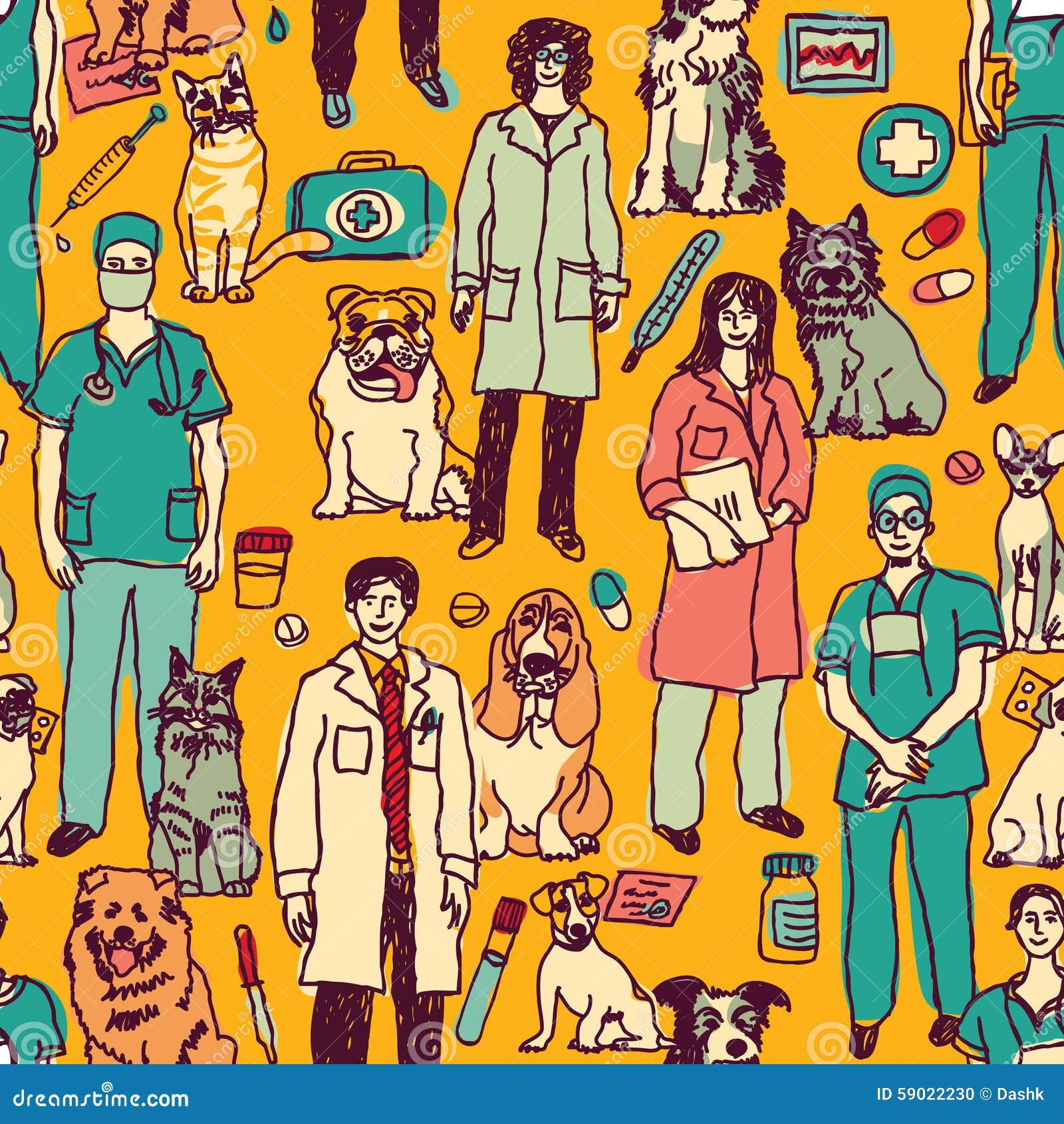 Veterinary People And Pets Seamless Pattern Stock Vector - Image: 59022230
