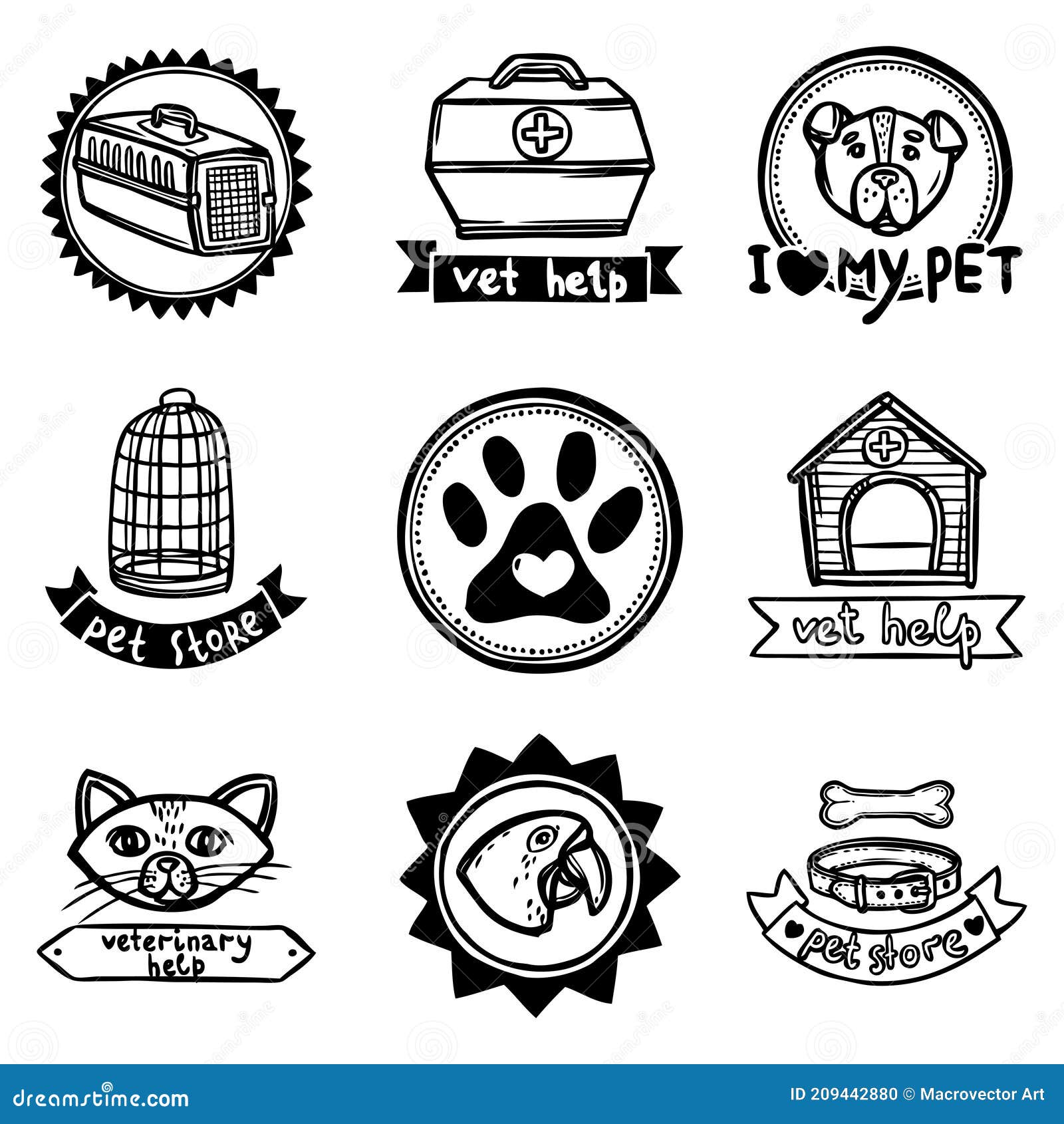 Veterinary Emblems Set Vector Design Illustration Stock Vector