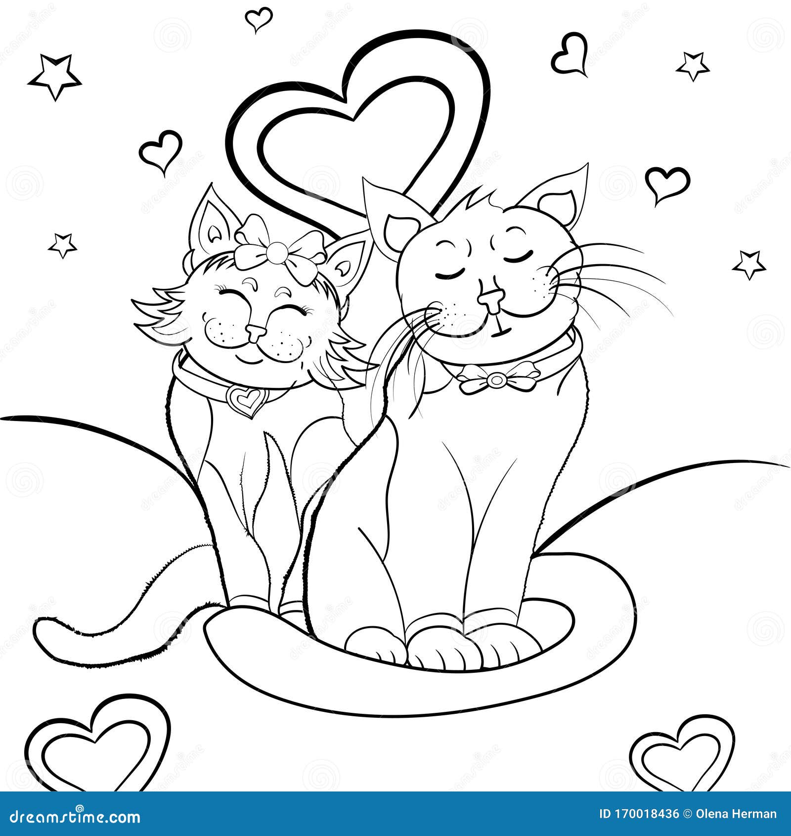 Arte de linha de casal de gatos para colorir página esboço desenhado à mão  de gato casal de gatos esboço desenho de gato