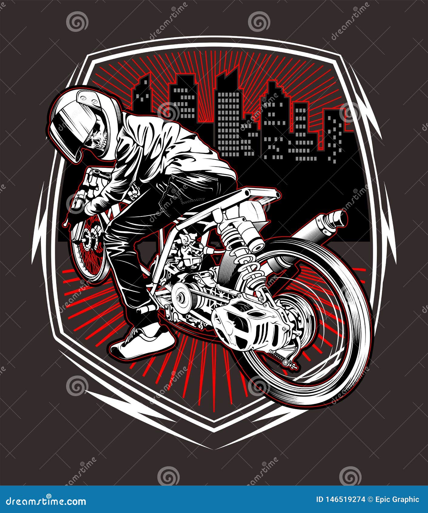 Motocross Motocicleta Desenhado Mão Ilustração Vetorial imagem