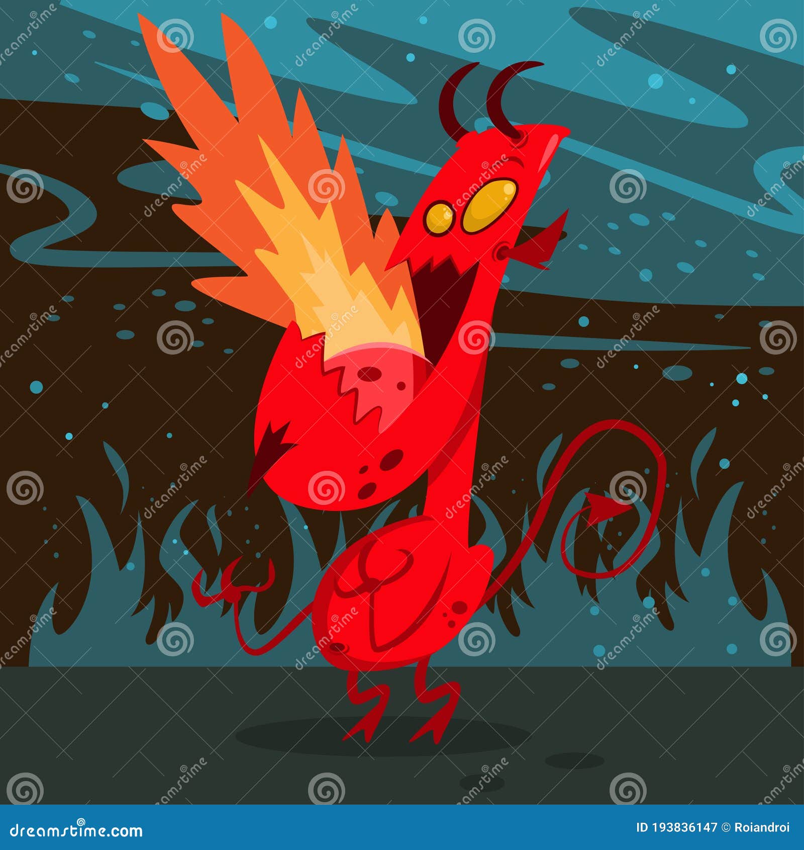 Desenho Animado Pequeno Demônio Fogo Com Bolha Fala imagem vetorial de  PantherMediaSeller© 352230788