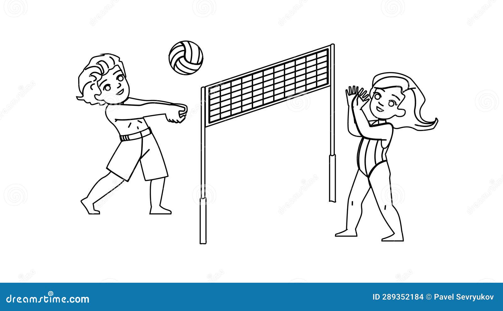 Ilustração de pessoas jogando vôlei na praia