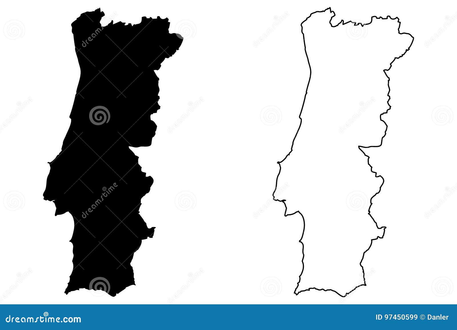 Portugal desenhado à mão mapa Imagens de Stock de Arte Vetorial