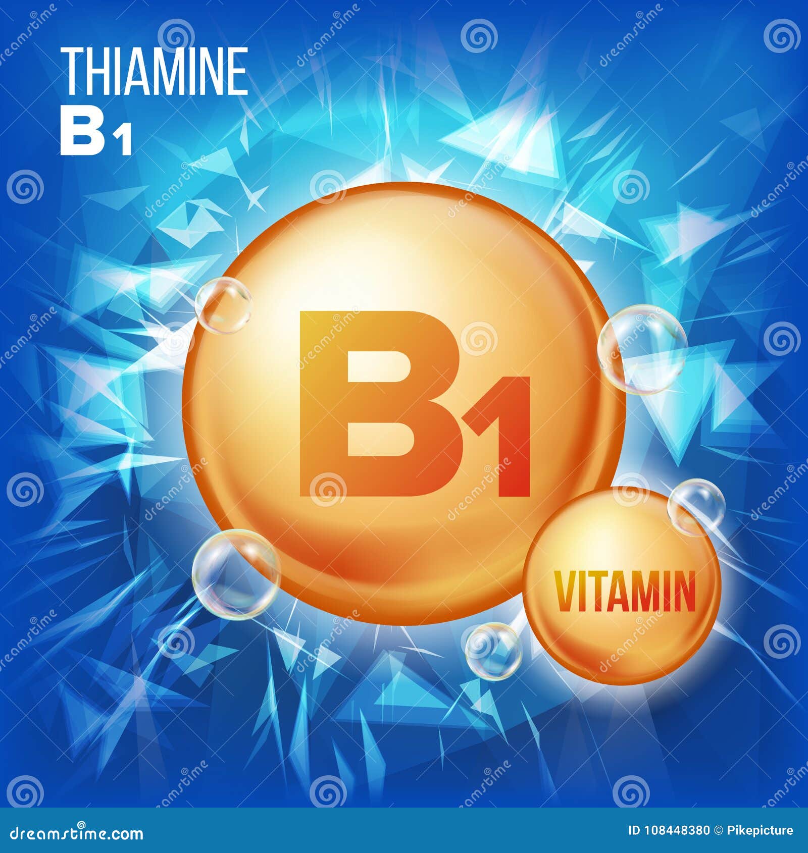 Vetor do Thiamine da vitamina B1 Ícone do comprimido do óleo do ouro da vitamina Ícone orgânico do comprimido do ouro da vitamina Para a beleza, cosmético, Heath Promo Ads Design ilustração do complexo da vitamina 3D