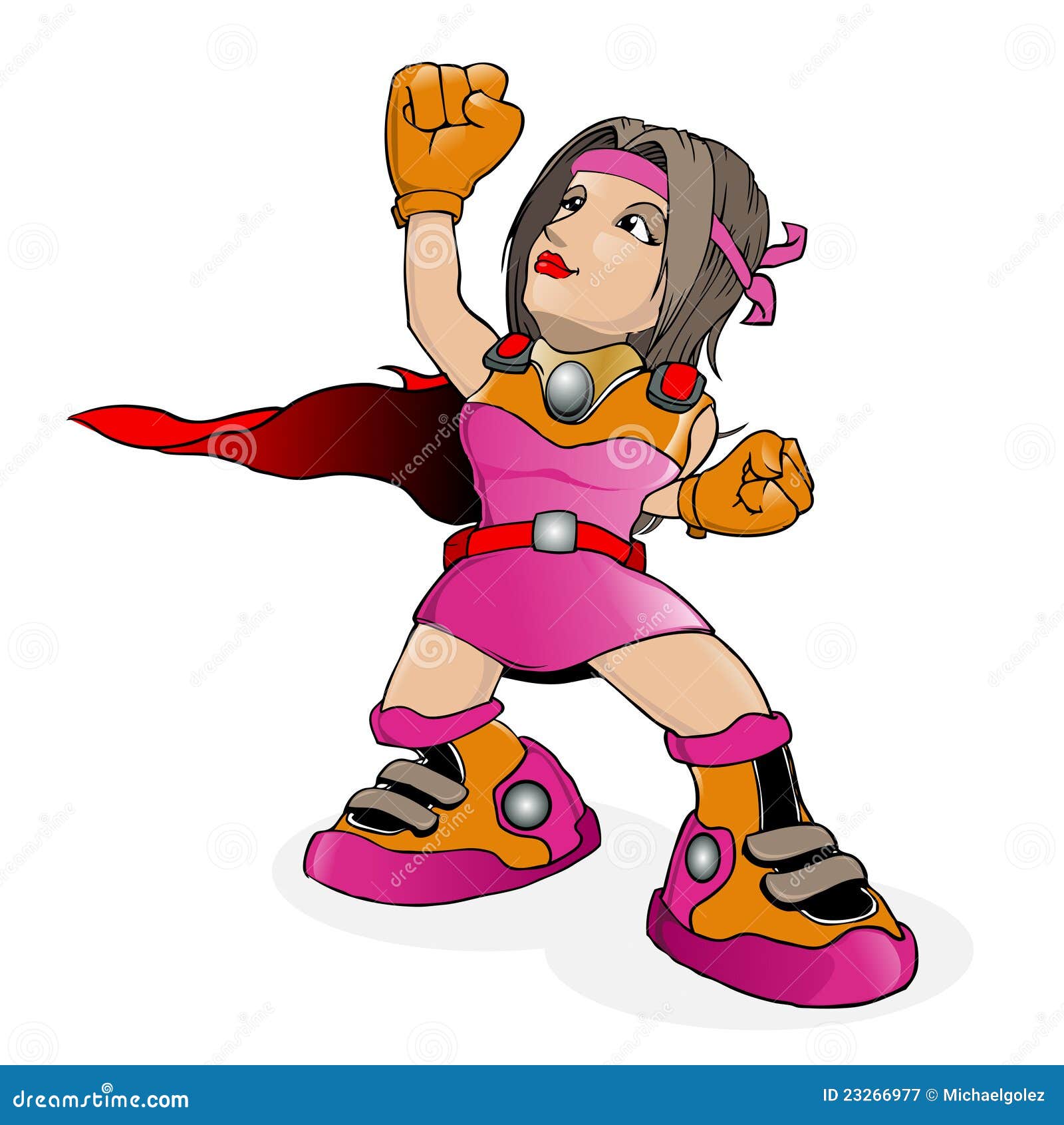 Vetor dos desenhos animados do super-herói. Esta é uma ilustração de um herói super da senhora bonito, desgastando um terno cor-de-rosa, que esteja indo voar.