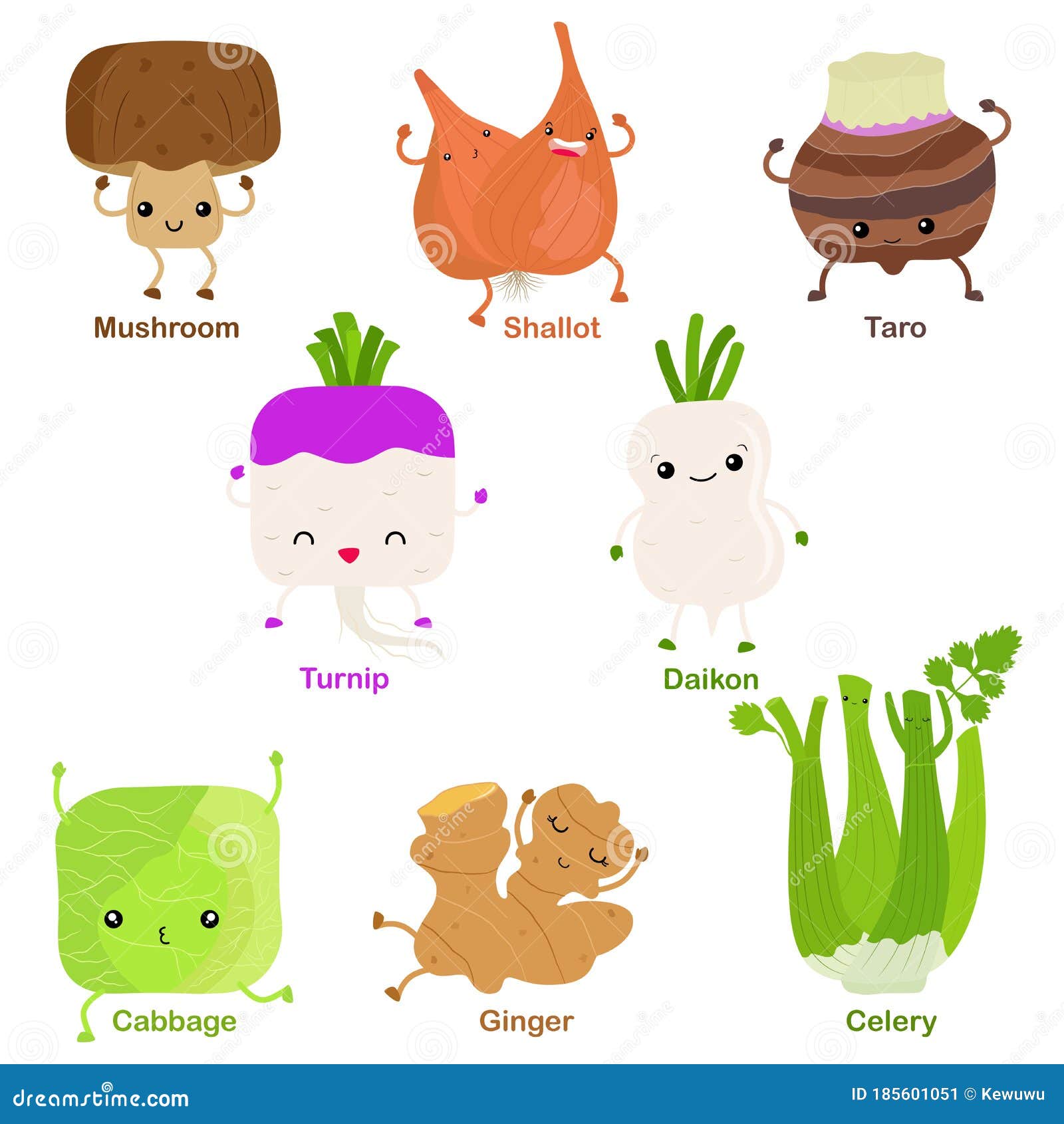 Legumes de desenhos animados coloridos com rostos felizes imagem