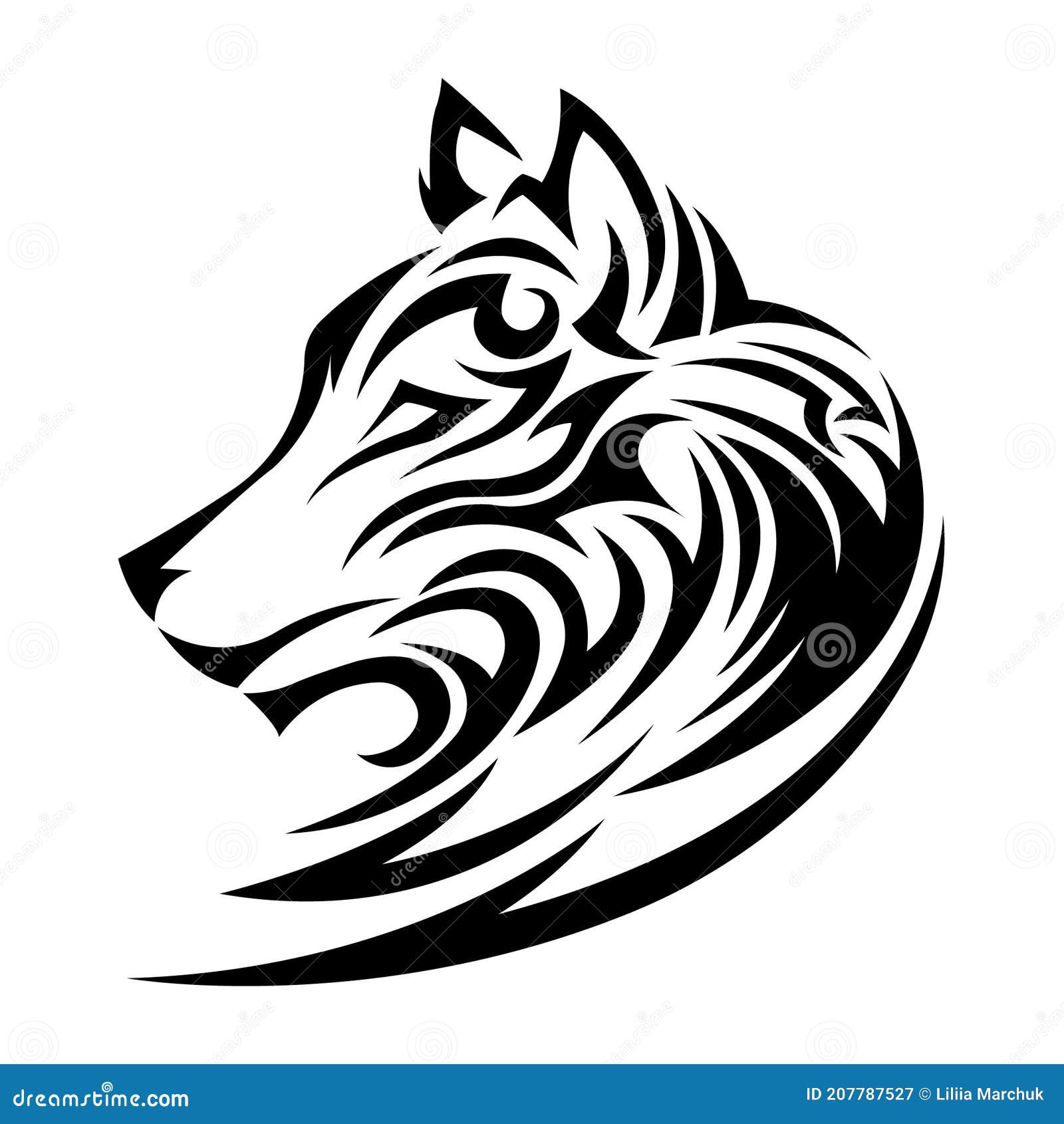 Cabeça de lobo no logotipo do símbolo de fogo no fundo branco vetor de  estêncil de tatuagem tribal de animais selvagens