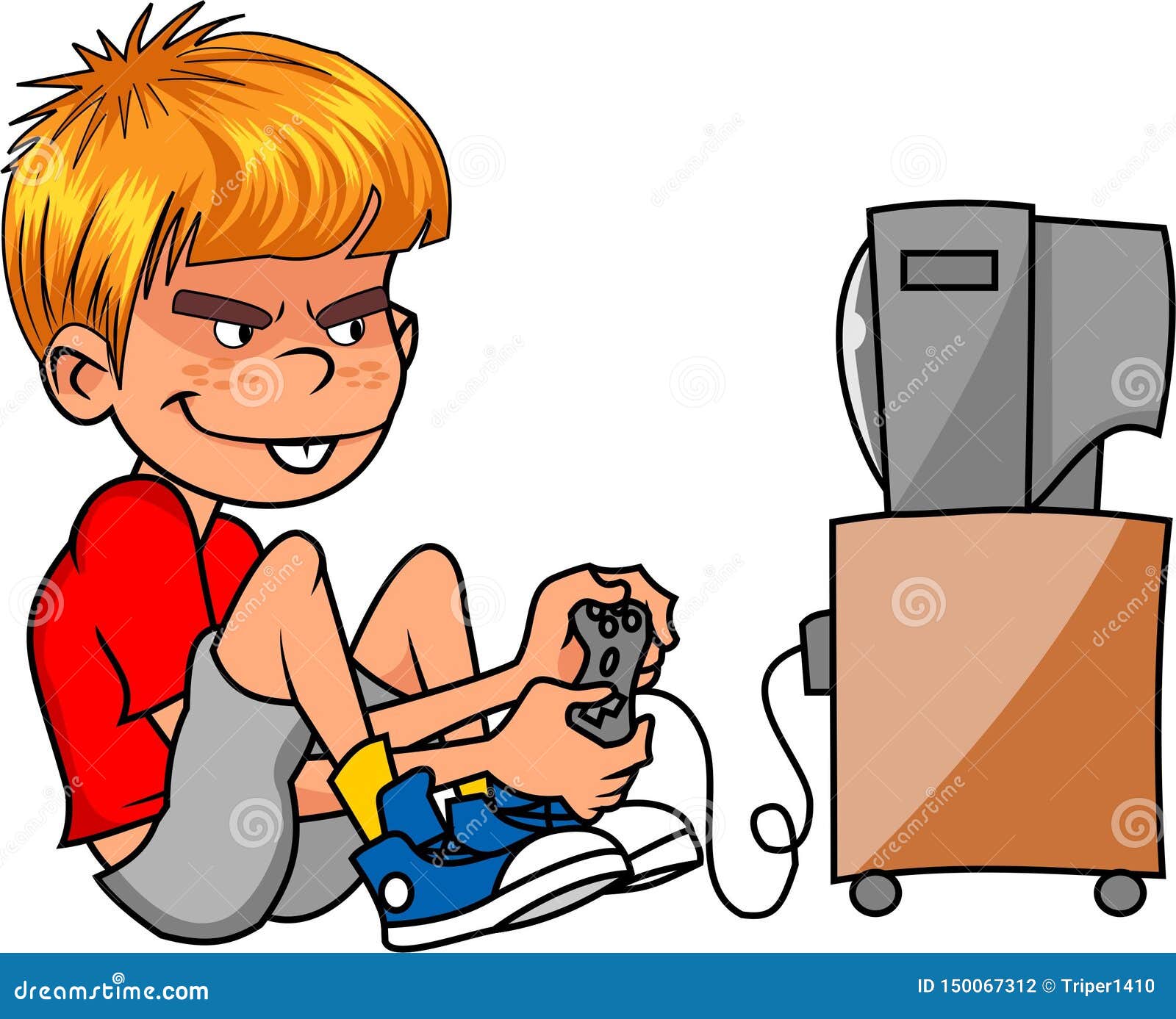 Menino viciado em jogos online de ilustração de desenho animado