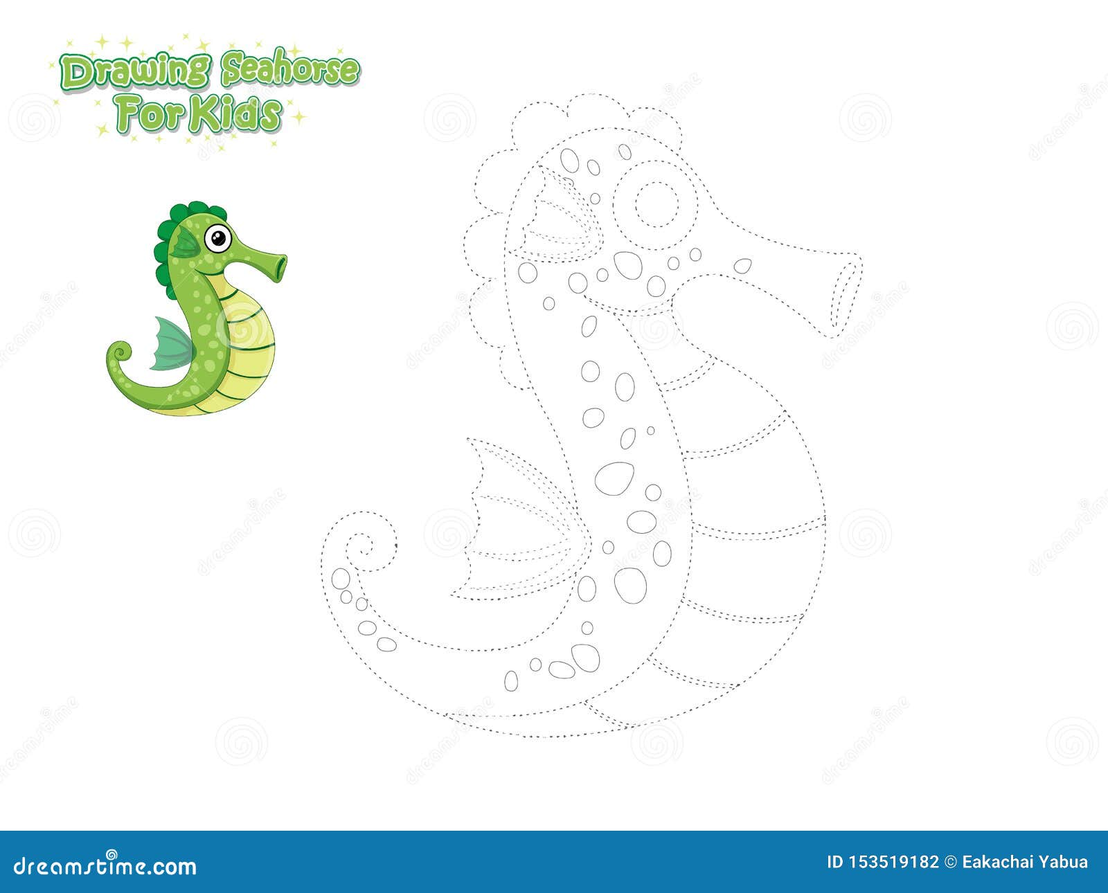 Vector Drawing and Paint Cute Cartoon Seahorse. Educational Game for Kids.  Vector Illustration with Cartoon Style Funny Sea Animal Ilustração do Vetor  - Ilustração de linha, educacional: 153519182