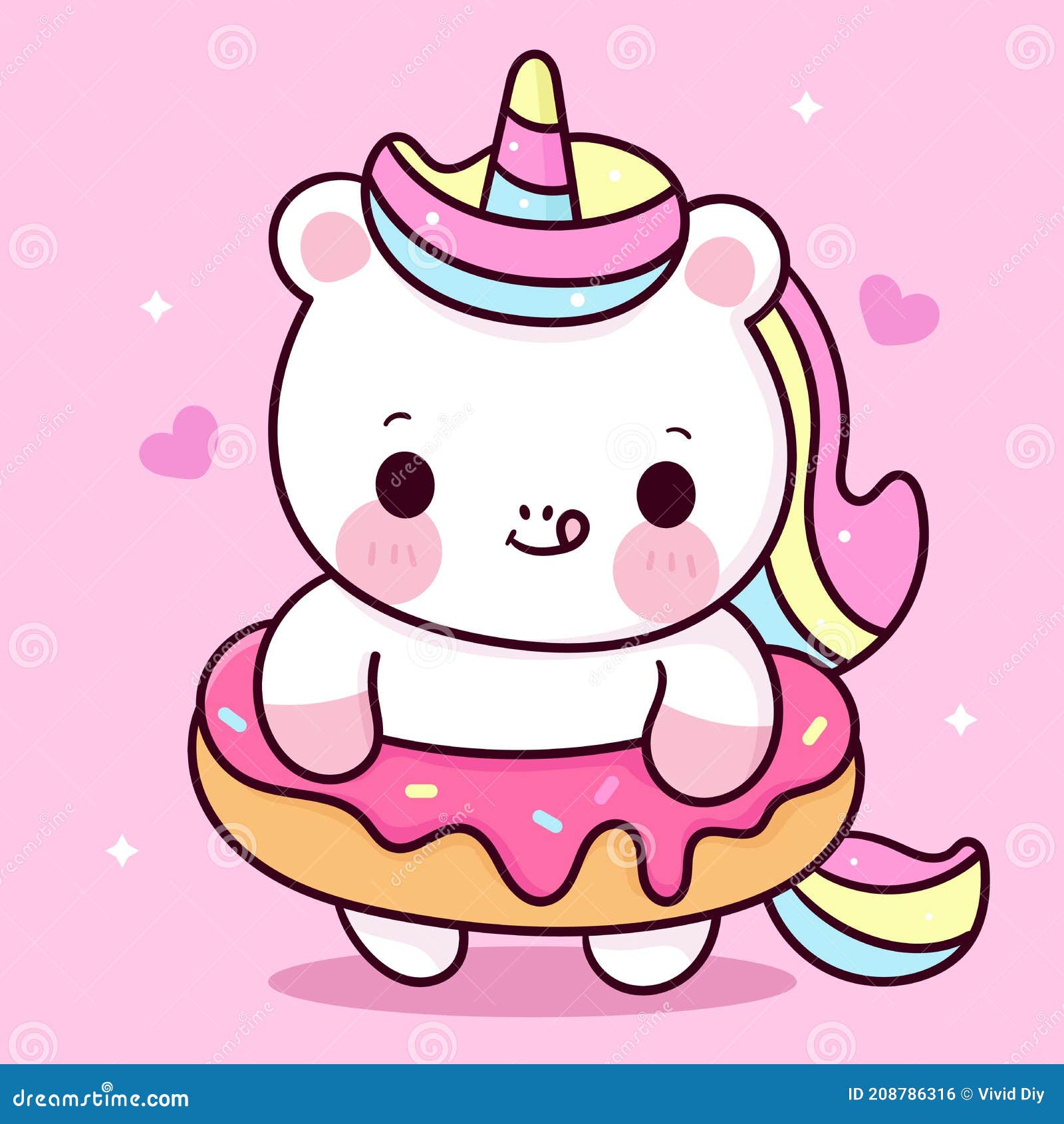 Fofo Donut Kawaii. Ilustração De Estilo De Desenho Animado Isolado