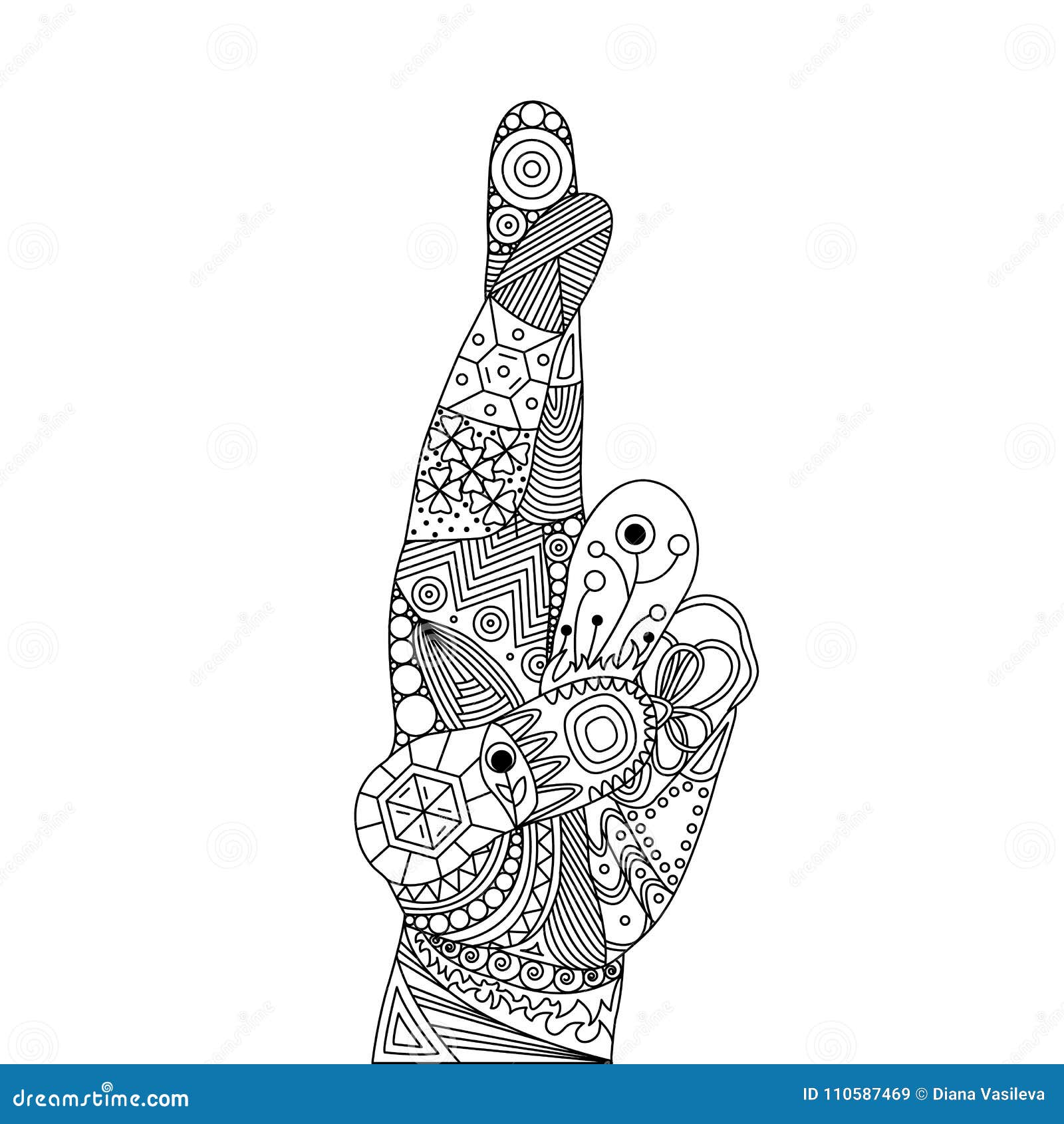 Palm Desenhado À Mão Humana Zentangle Preto Adulto Livro De