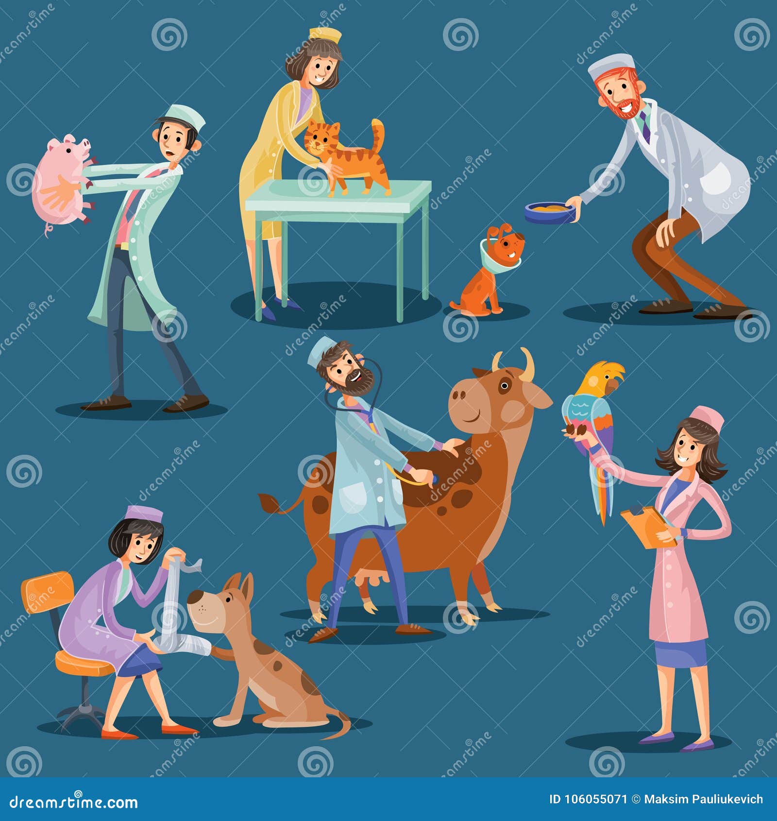 Vets with Cute Pets Cartoon Vector Illustration Stock Vector - Illustration  of cartoon, clinic: 106055071