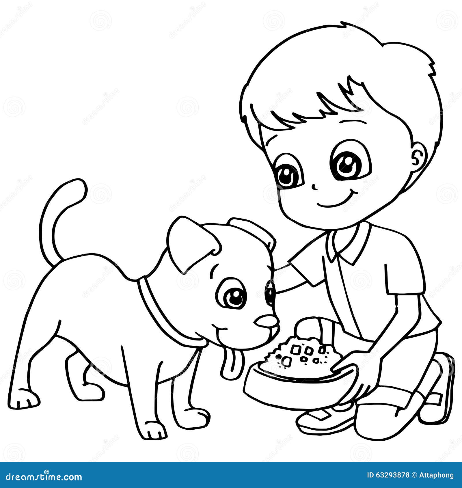 Vettore del cane di alimentazione dei bambini del libro da colorare