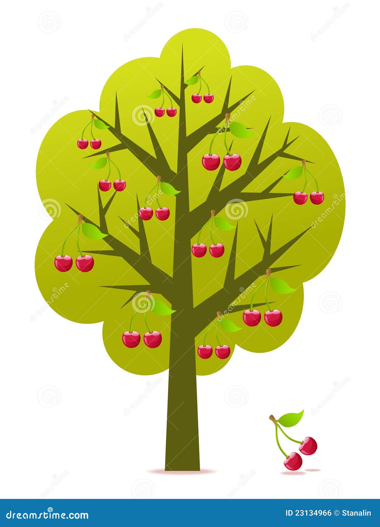 Нарисованное дерево с вишенками