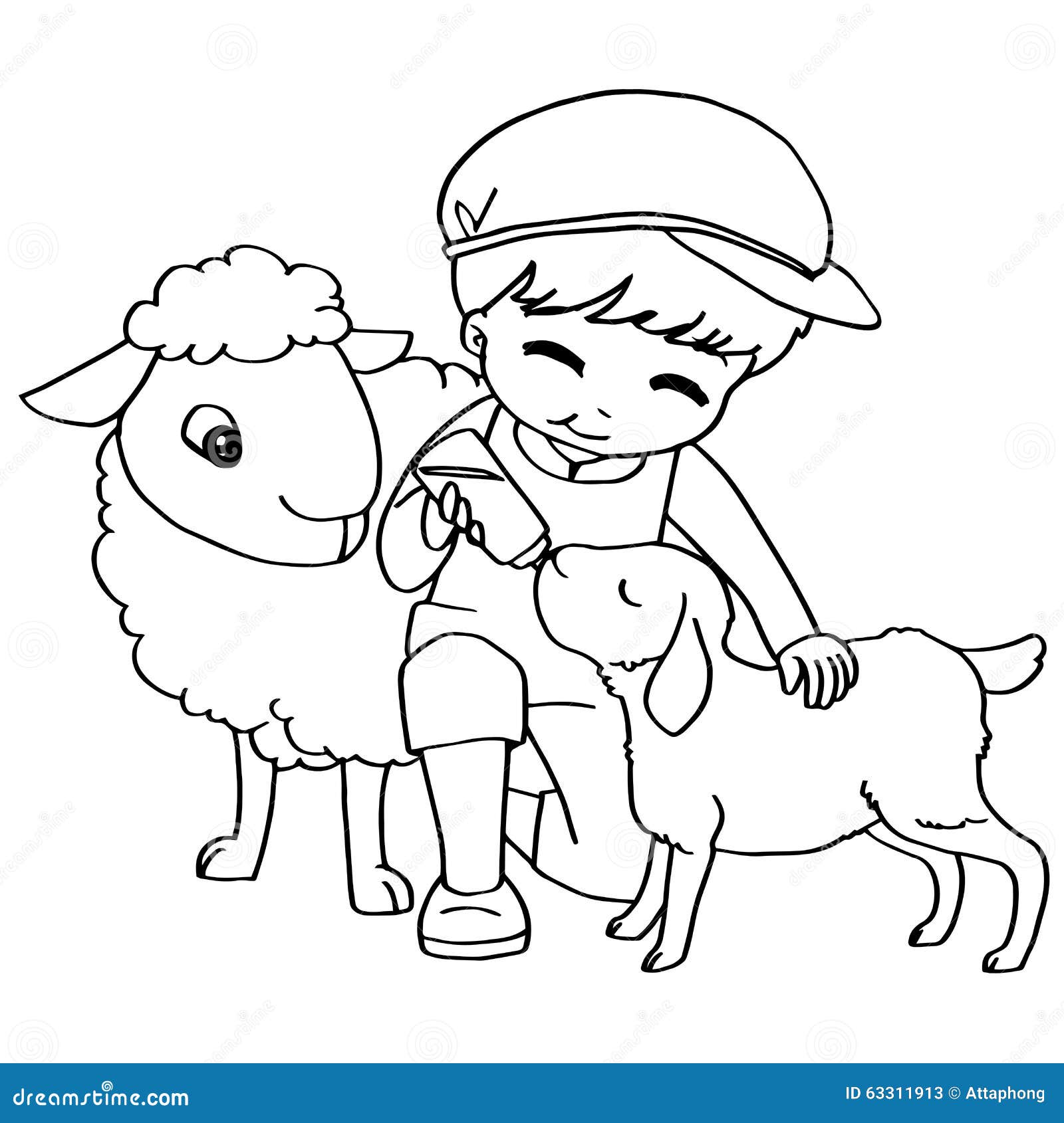 Vettore delle pecore di alimentazione dei bambini del libro da colorare Ritratto mano