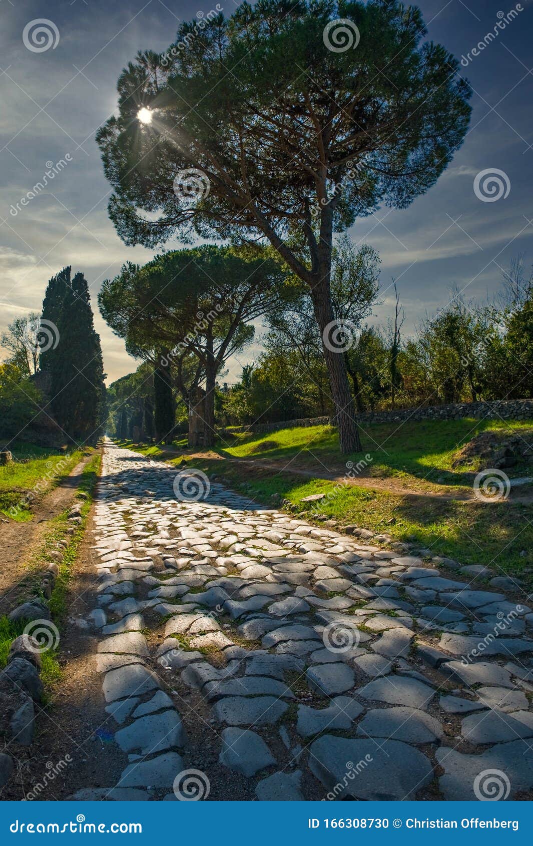 via appia antica during sunset - rome, italy