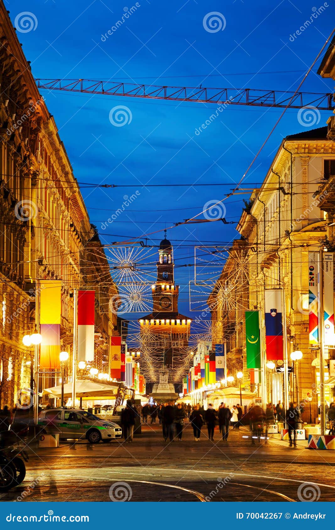 Via Dante Shopping Street With People At Night Editorial
