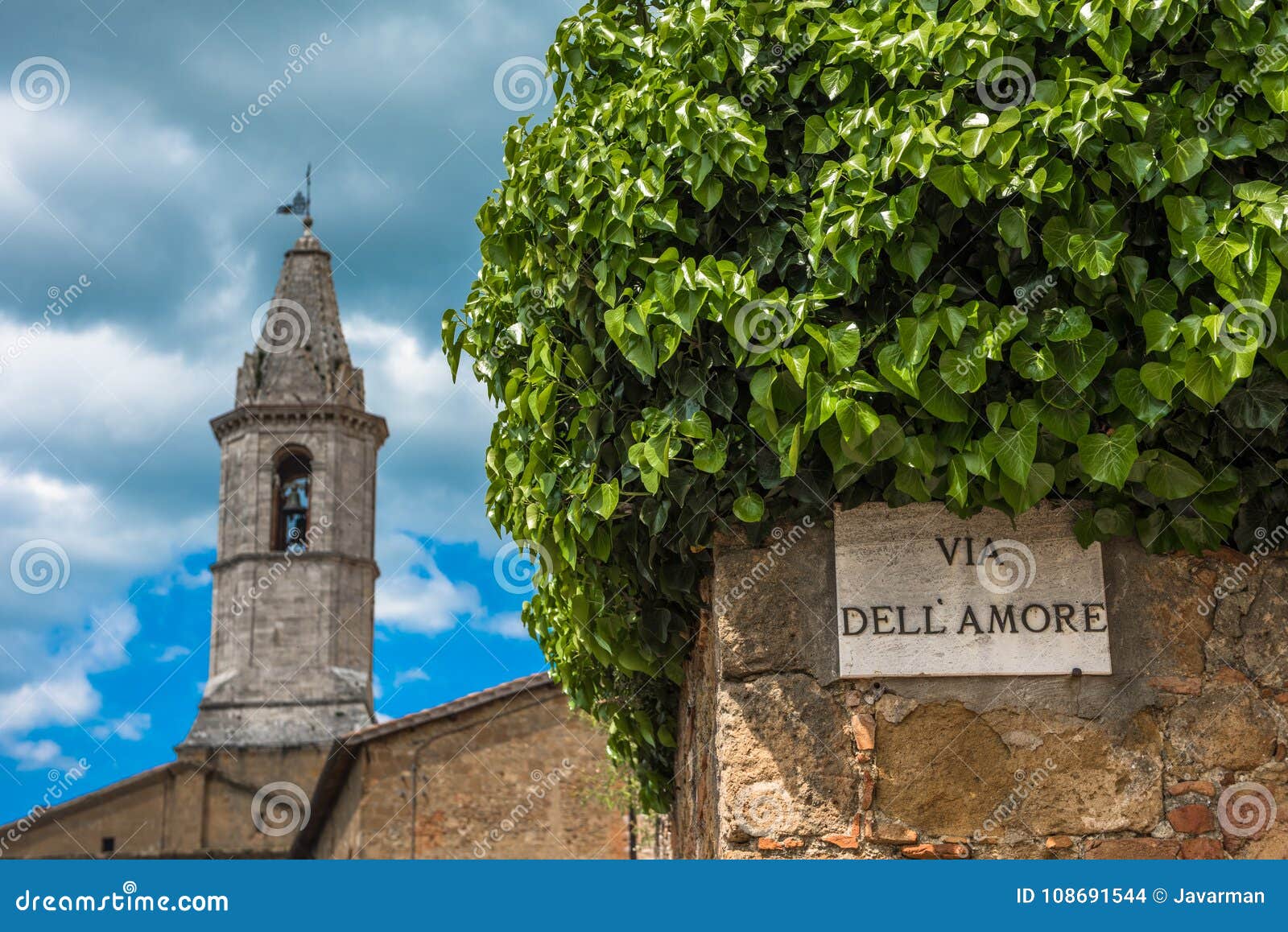 via dell` amore or love street in pienza, tuscany, italy