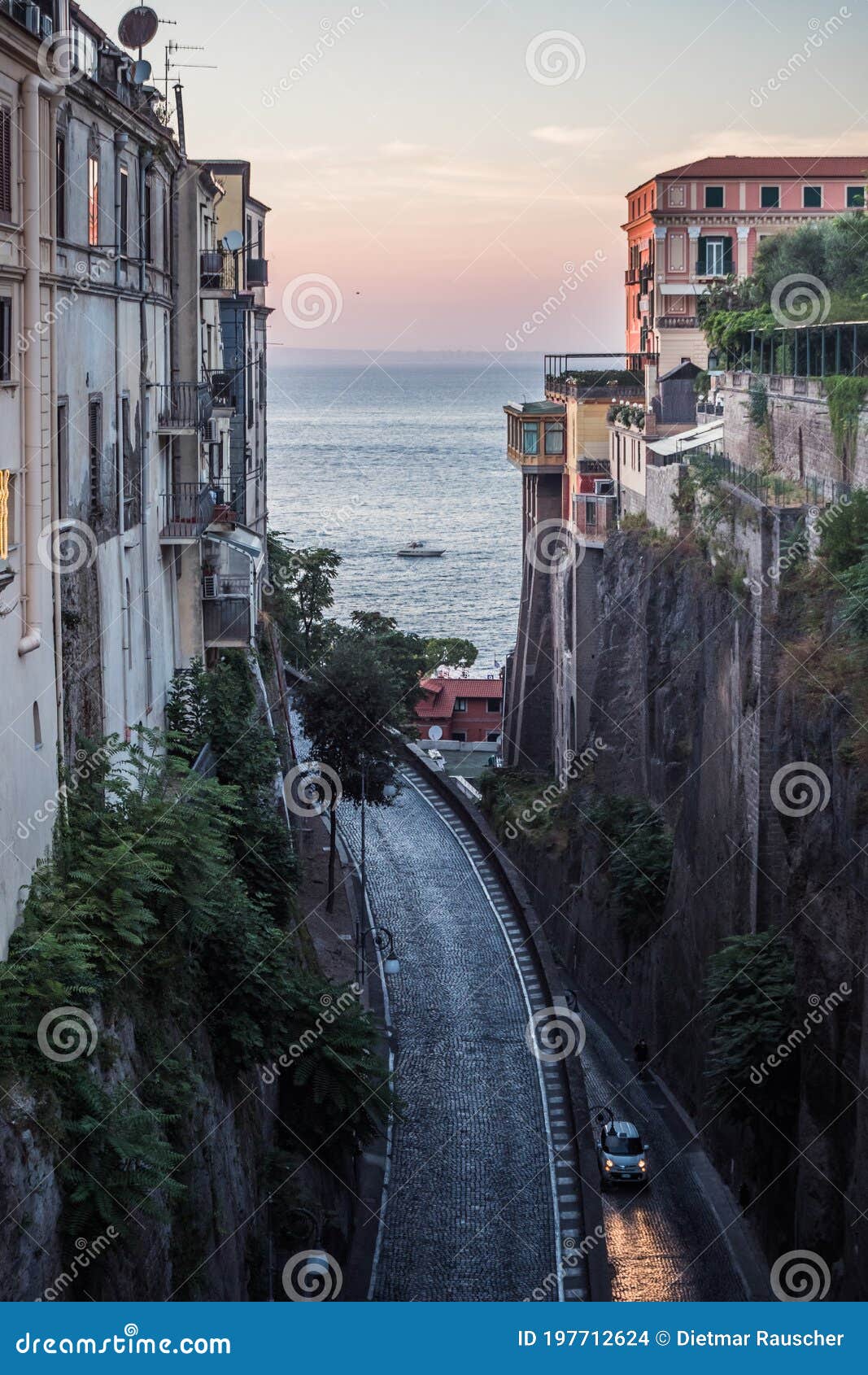 via luigi de maio street in sorrento on the sorrentine coast in the evening