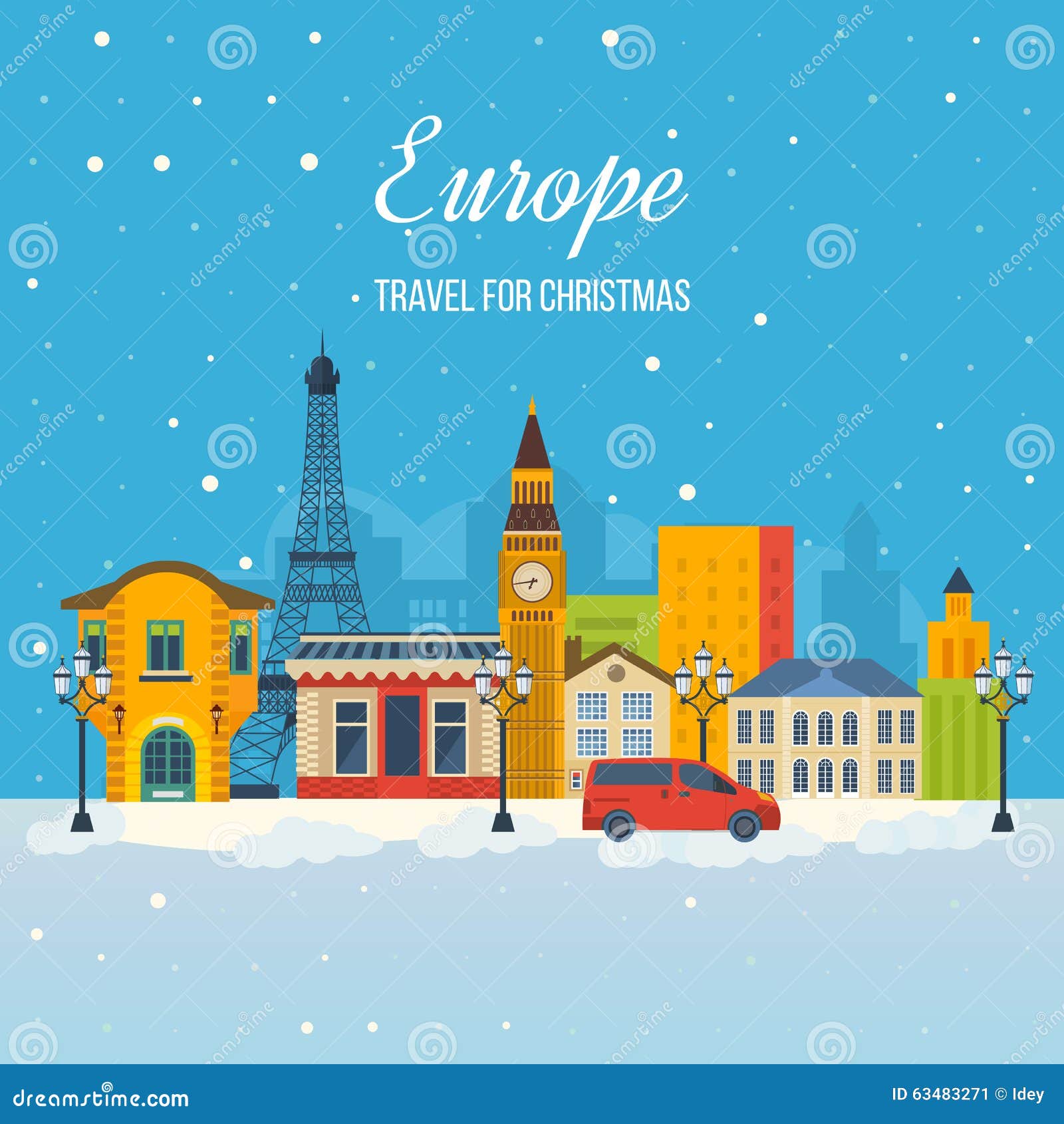 Viaggio Ad Europa Per Natale Disegno Della Cartolina D Auguri Di Buon Natale Illustrazione Vettoriale Illustrazione Di Stagione Background