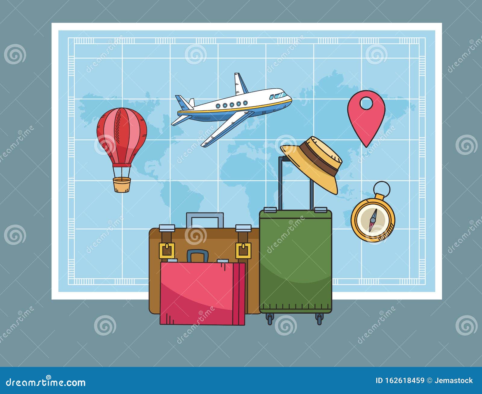Viajar Por El Mundo Maletas Y Mapas De Ilustración del Vector - Ilustración de maleta, turismo: 162618459